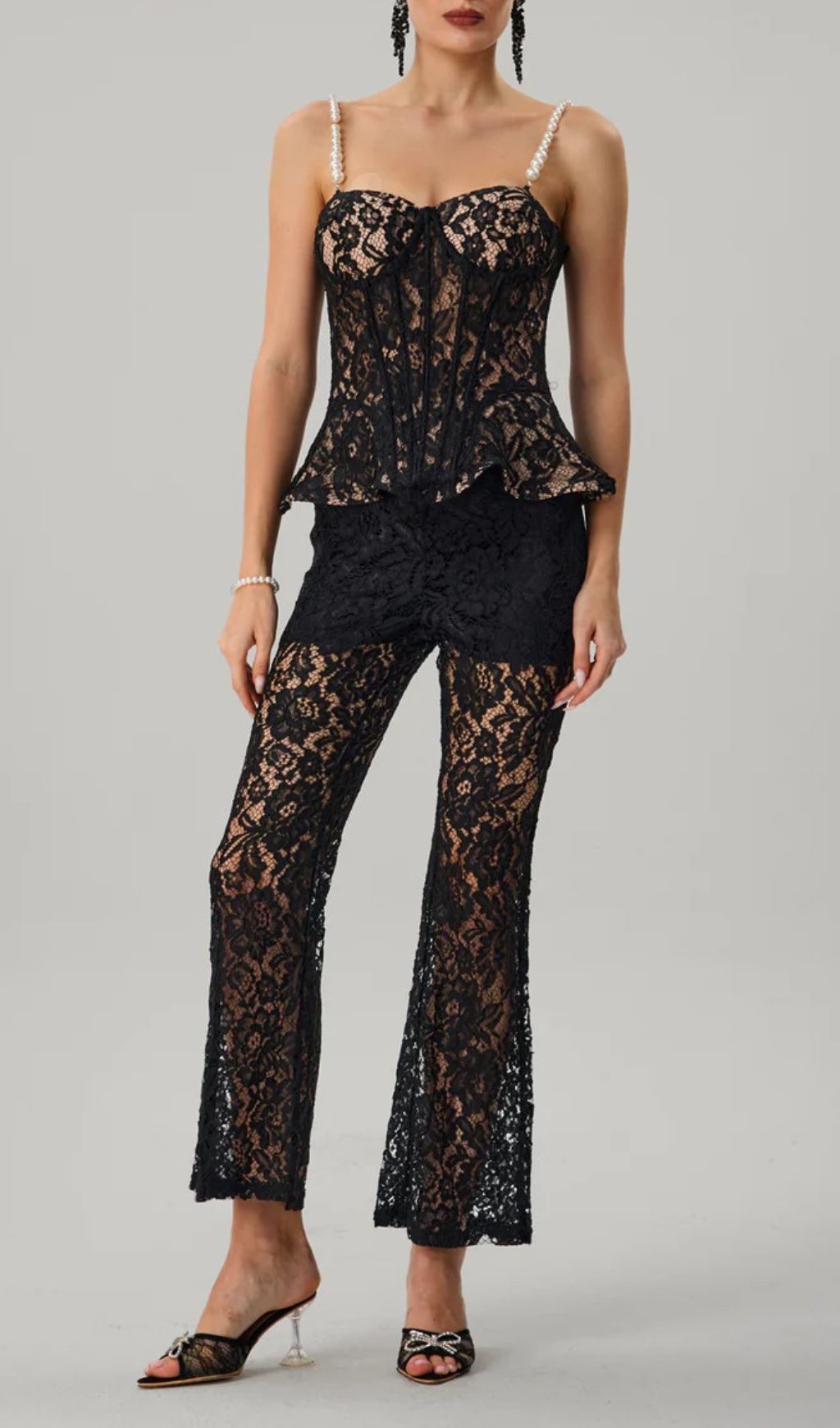 Fashionslee Women Farrah Spaghetti Lace Corset Pants Set