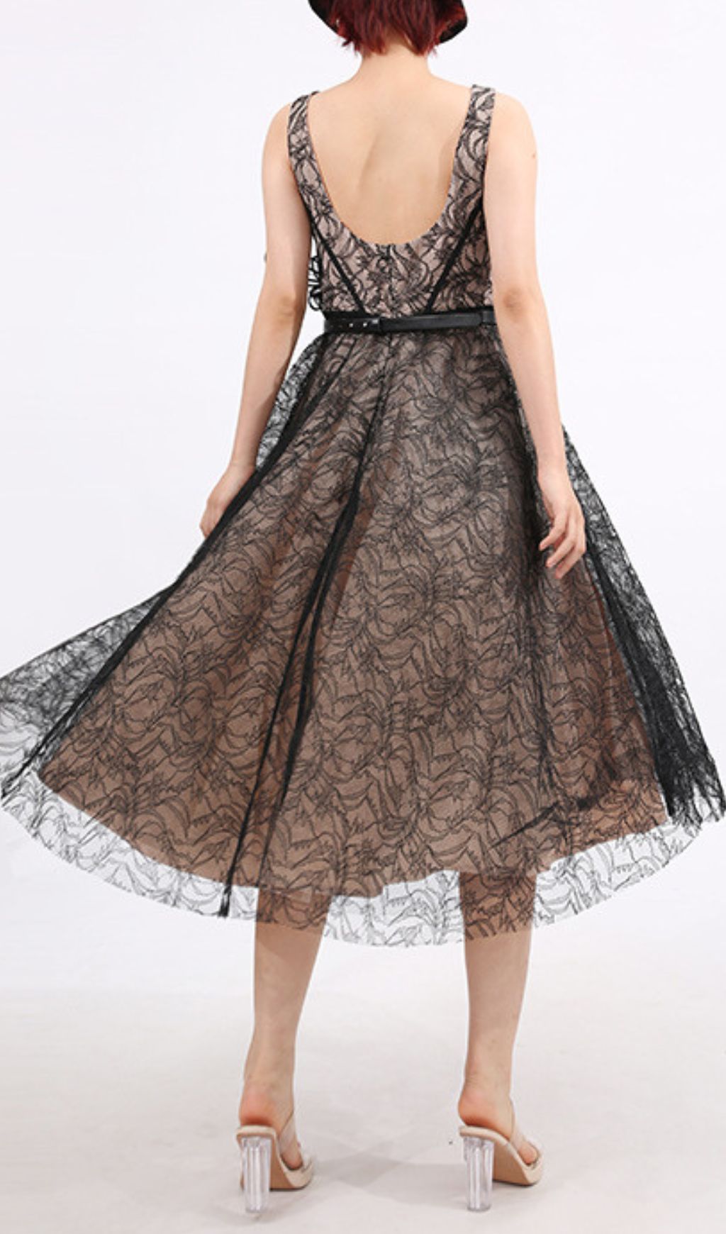 Fashionslee Women Frenchie Black Lace Flower Midi Dress