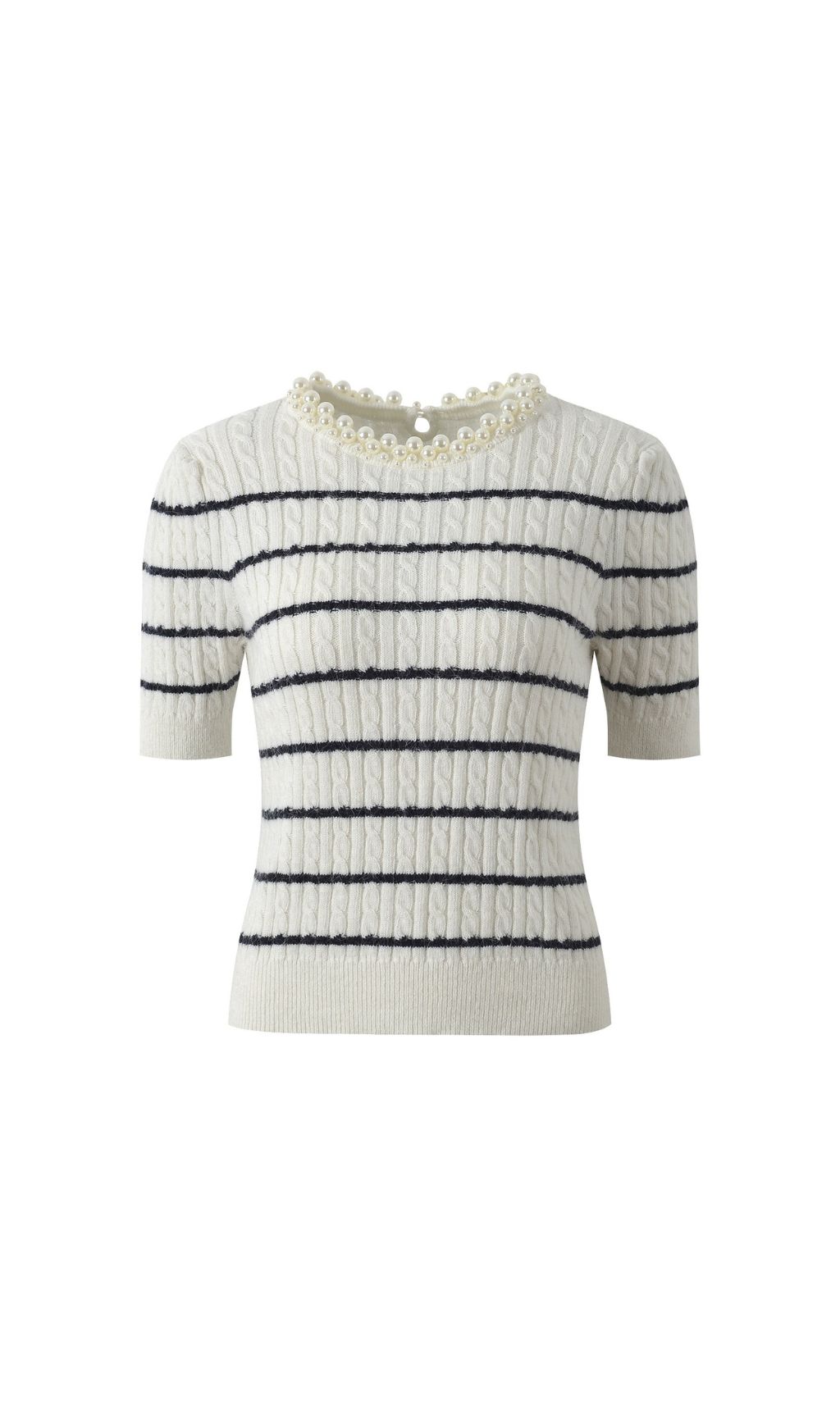 34f0adcd21b67f5763d4c566bb498228.jpg Fashionslee Women Faux Pearl Collar Striped Sweater