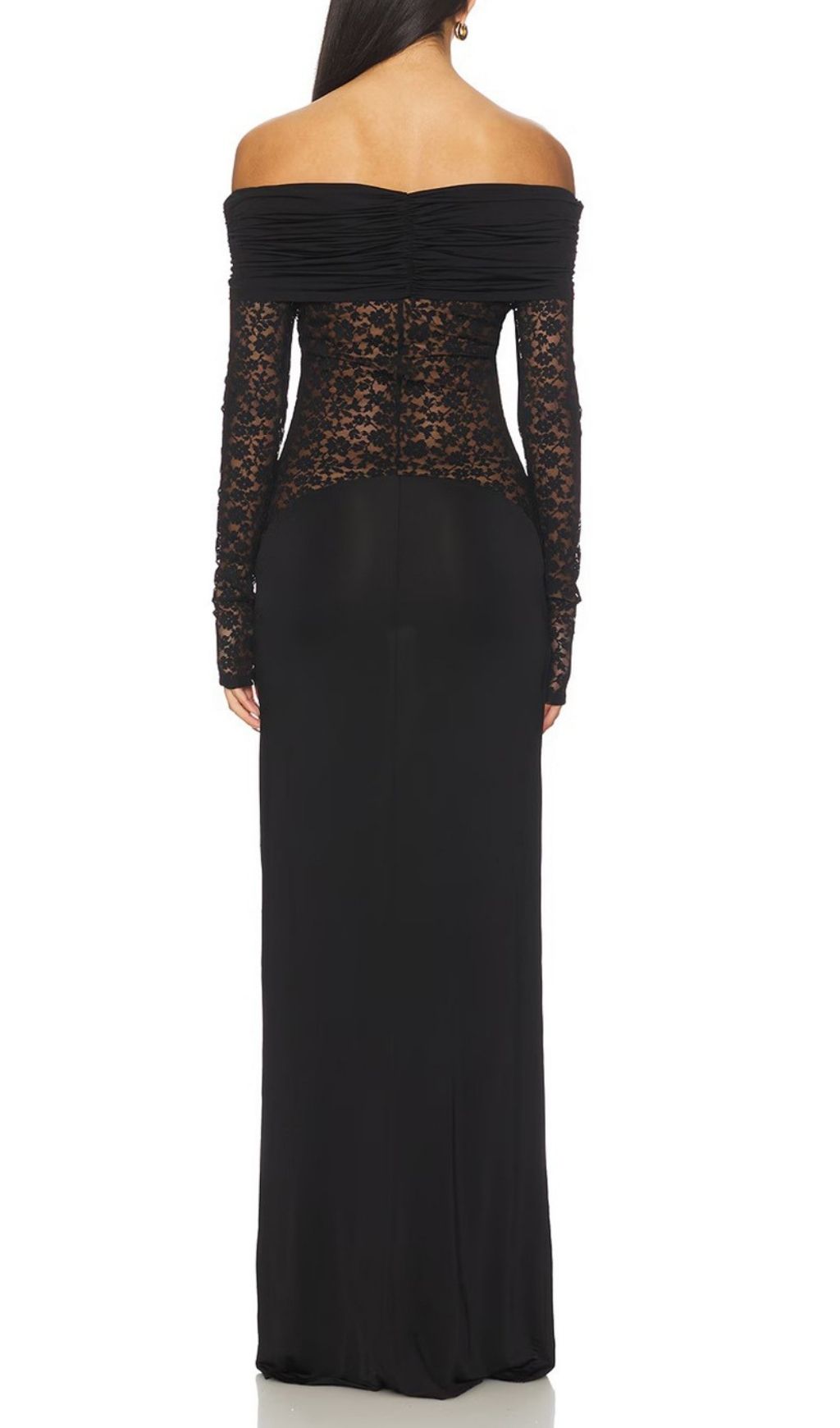 Fashionslee Women Kashiti Black Off-Shoulder Lace Maxi Dress