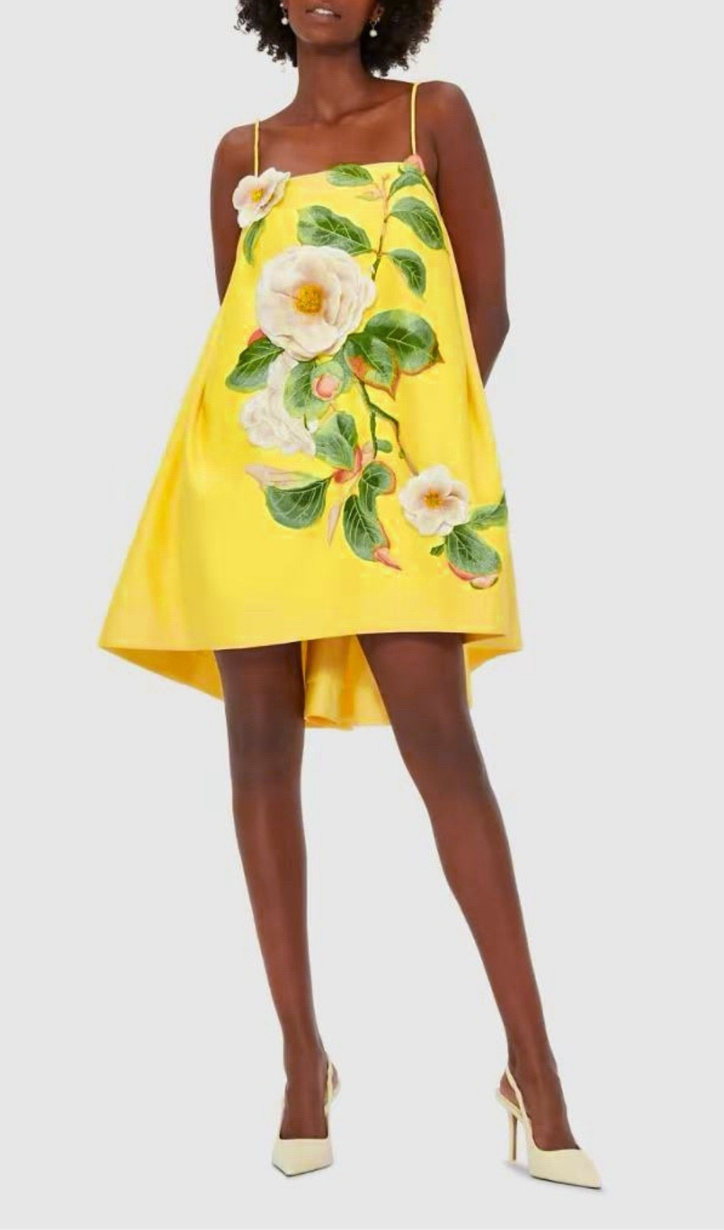 Fashionslee Women Fina Yellow Flower Embroidery Mini Dress