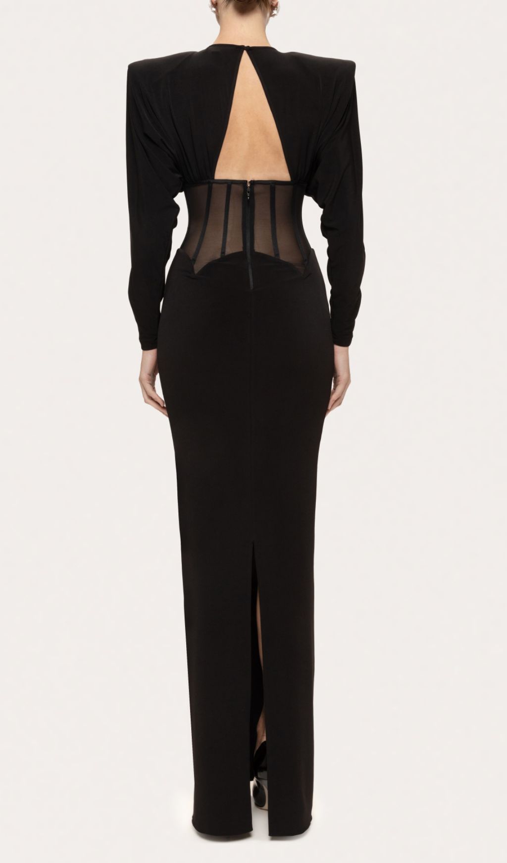 Fashionslee Women Inara Black Long Sleeve Corset Maxi Dress