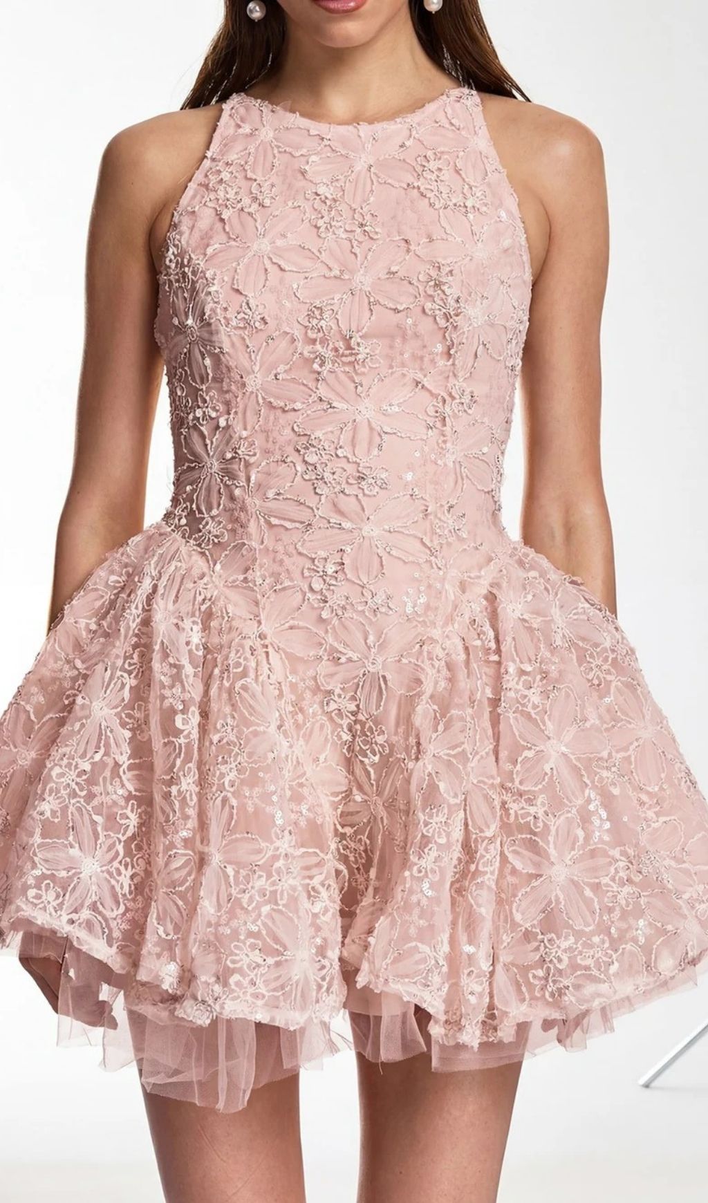 3558a9593ebada610da947d3bc0b7961.jpg Fashionslee Women Katsumi Pink Halter Lace Flower Mini Dress