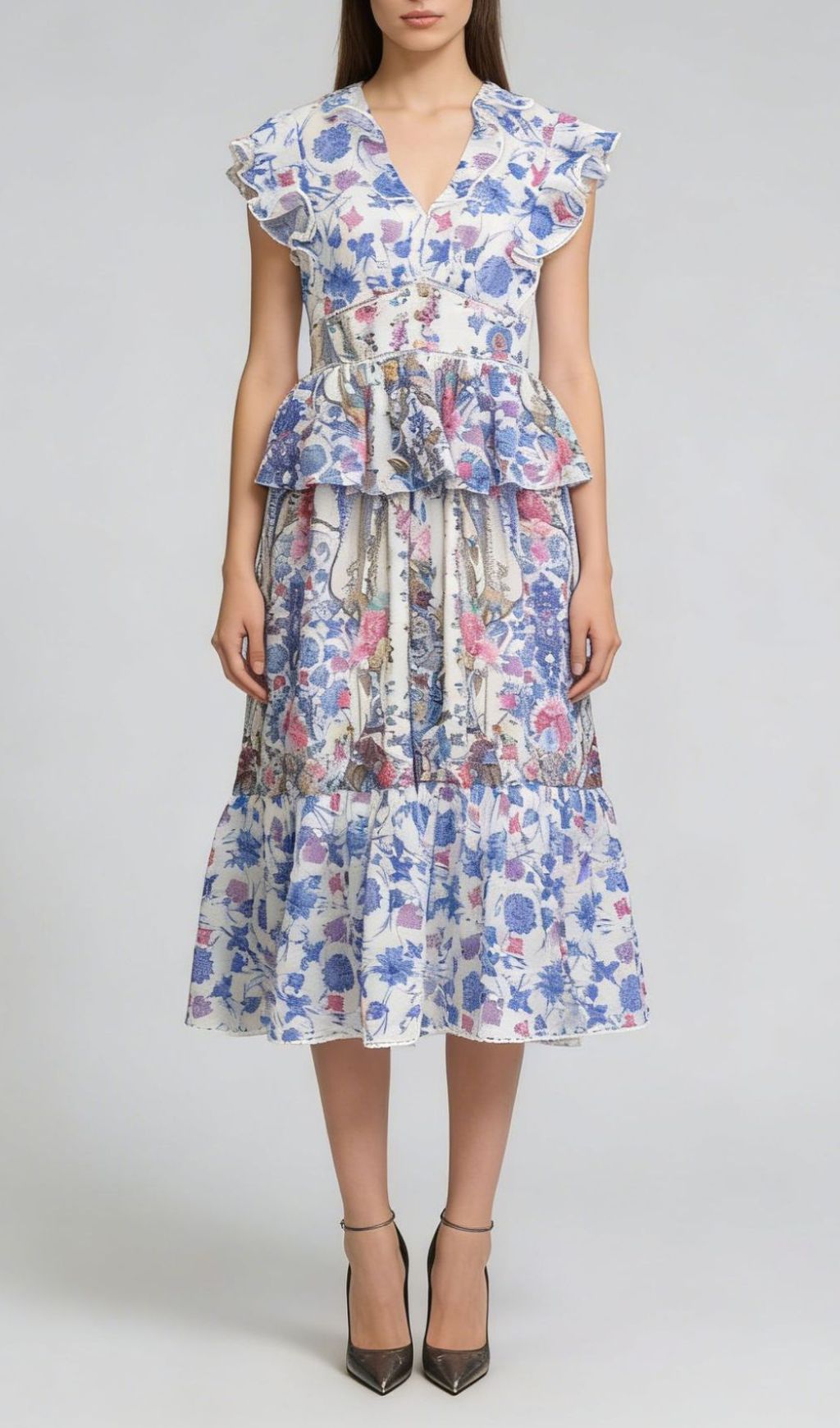 Fashionslee Women Jamiya Blue Floral Midi Dress