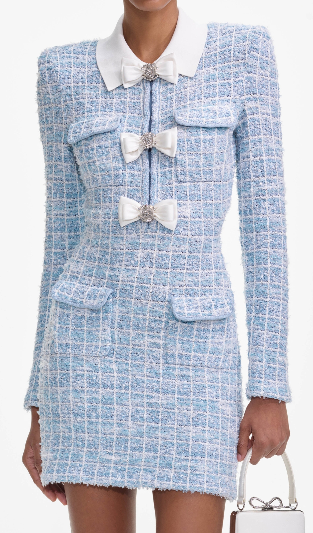 357f5f02587ee17f22d8a2b2bd4526e9.jpg Fashionslee Women Blue Check Collared Knit Mini Dress