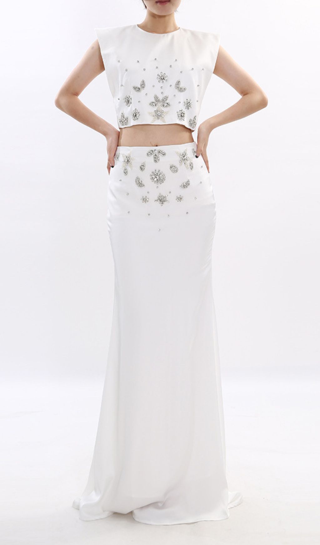 Fashionslee Women Juro White Diamante Two-Piece Set