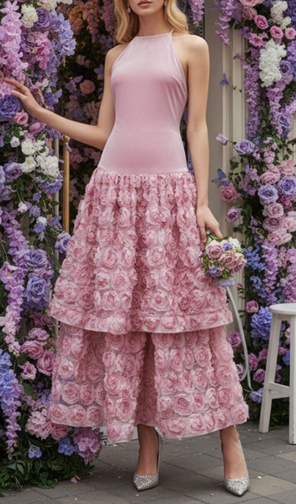 35c71890d1d1ae229e40f7e3315f0406.jpg Fashionslee Women Jonila Pink Halter Flower Midi Dress