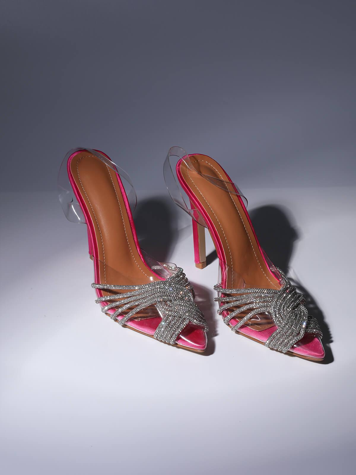 Fashionslee Women Crystal Embellished Sandals In Hot Pink