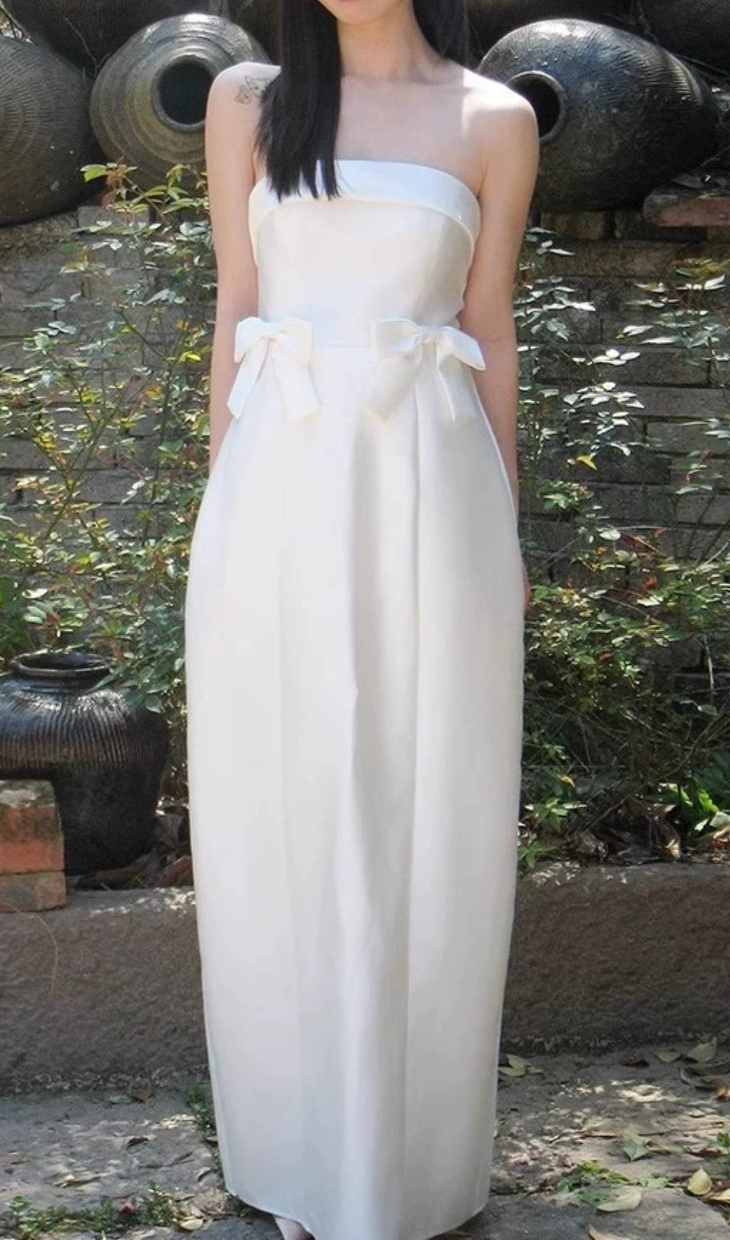 Fashionslee Women Fayruz White Strapless Bow Maxi Dress