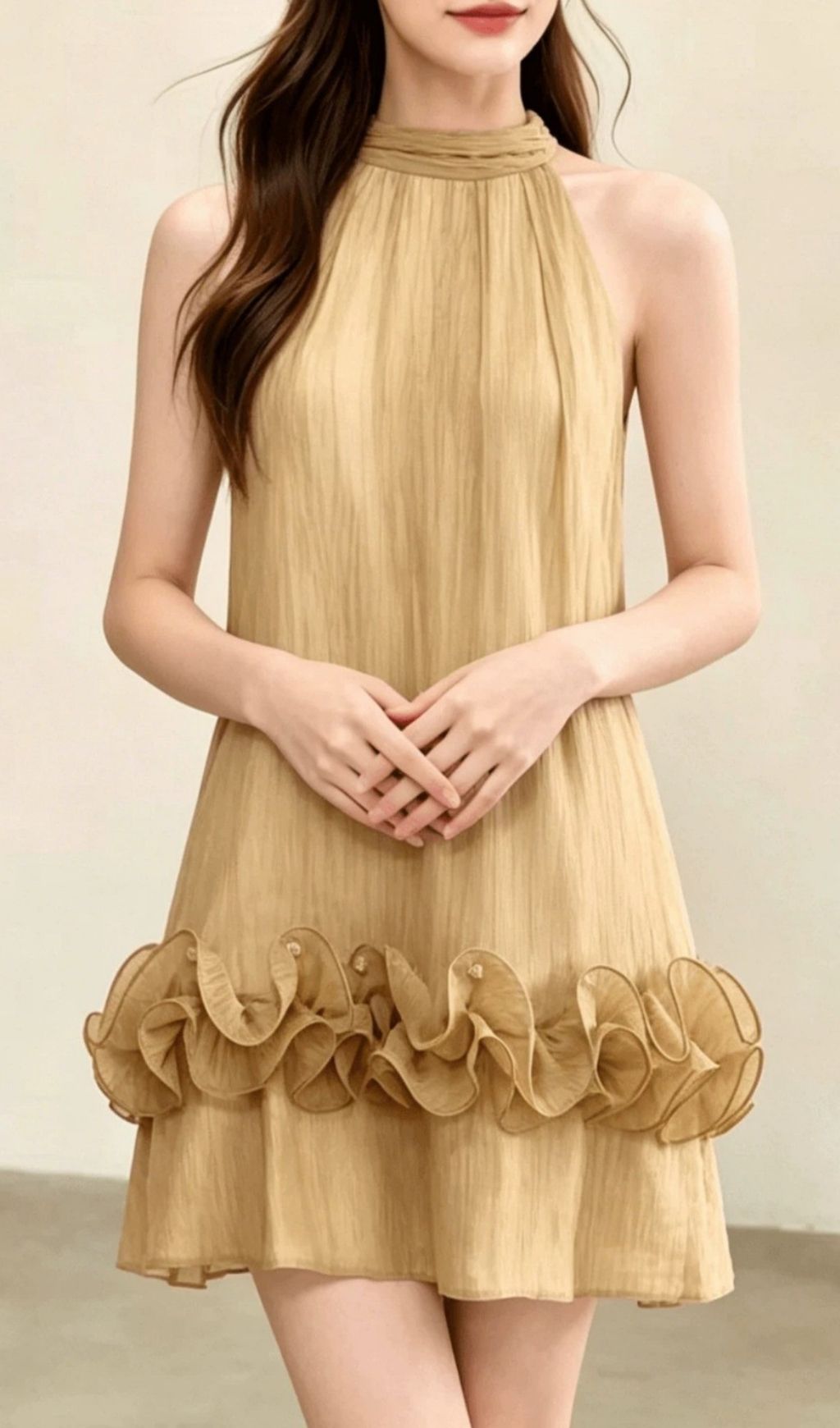 Fashionslee Women Kila Halter Ruffle Trimmed Mini Dress