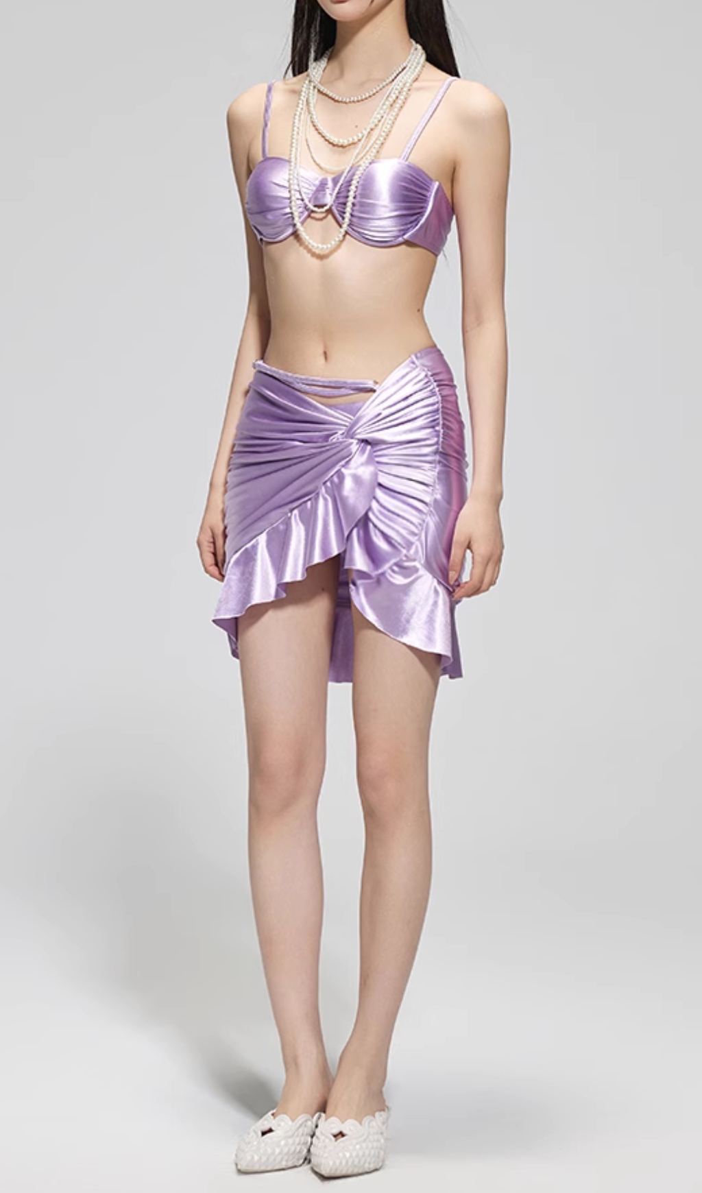 Fashionslee Women Drexel Purple Ruched Three-Piece Swimsuit