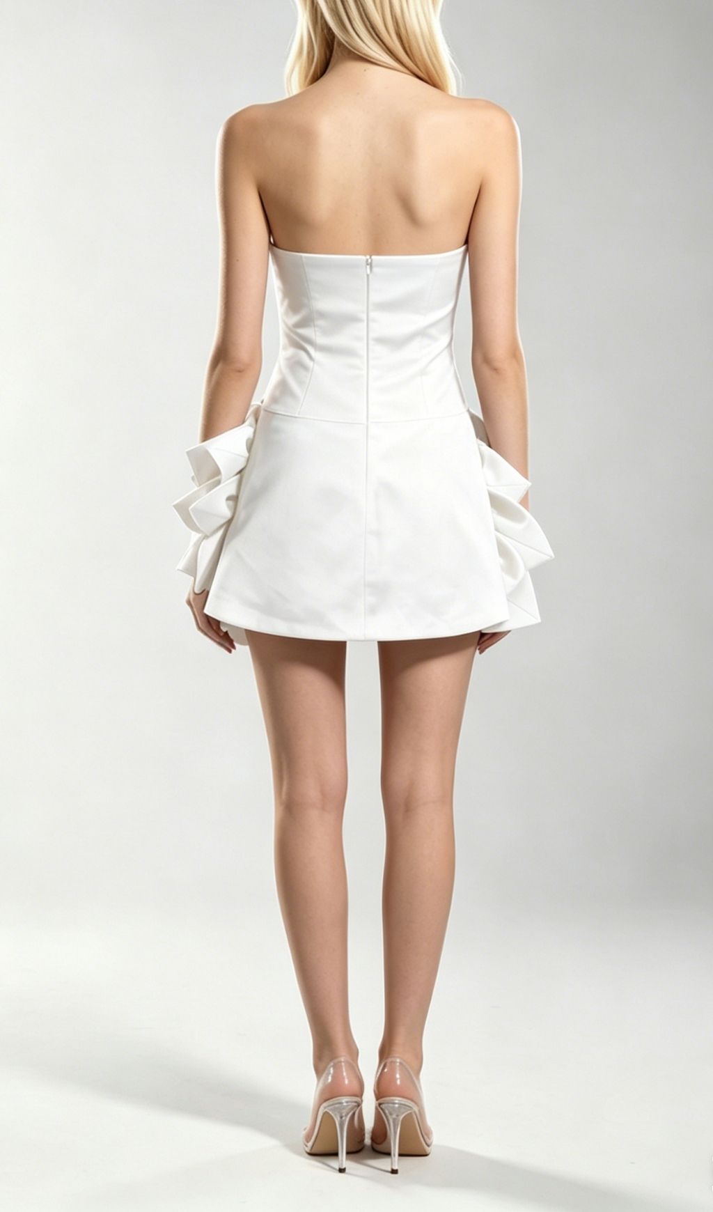 Fashionslee Women Korina White Strapless 3D Flower Mini Dress