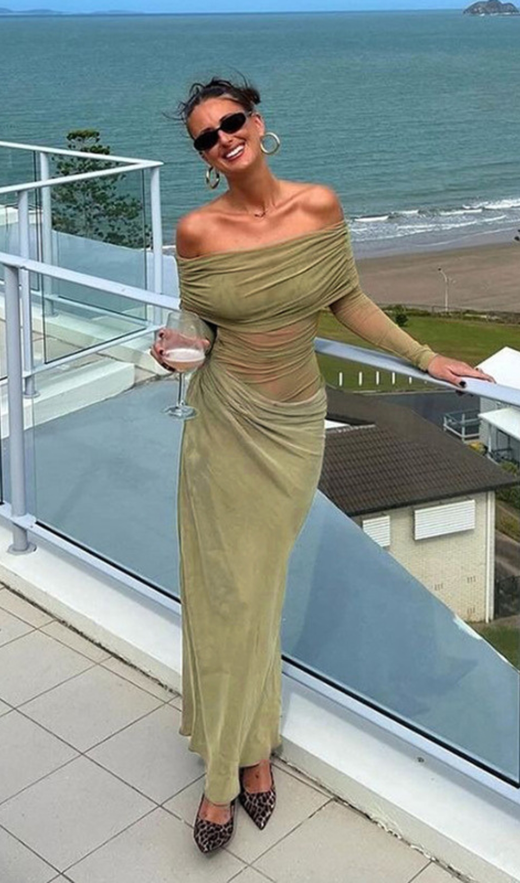 3614a59783e3f9139c36cf51f0c8401e.jpg Fashionslee Women Dawood Green Off-Shoulder Long Sleeve Mesh Maxi Dress