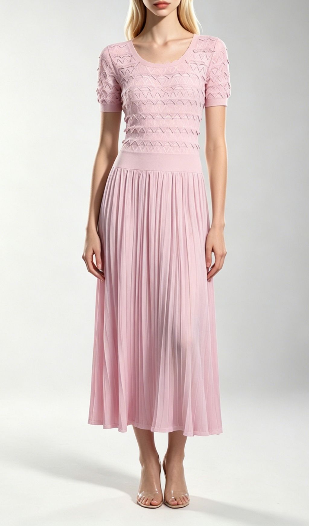 Fashionslee Women Kirima Pink Short Sleeve Knit Midi Dress