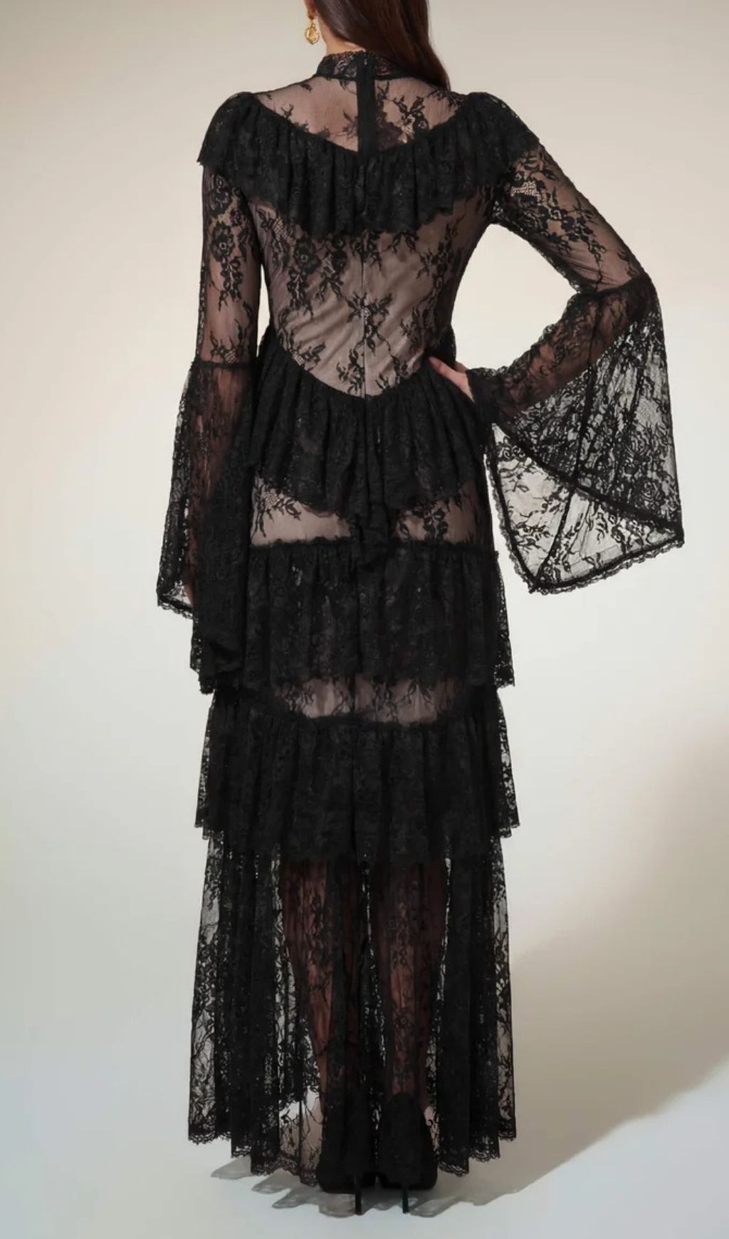 Fashionslee Women Aloysius Flare Sleeve Lace Ruffle Maxi Dress