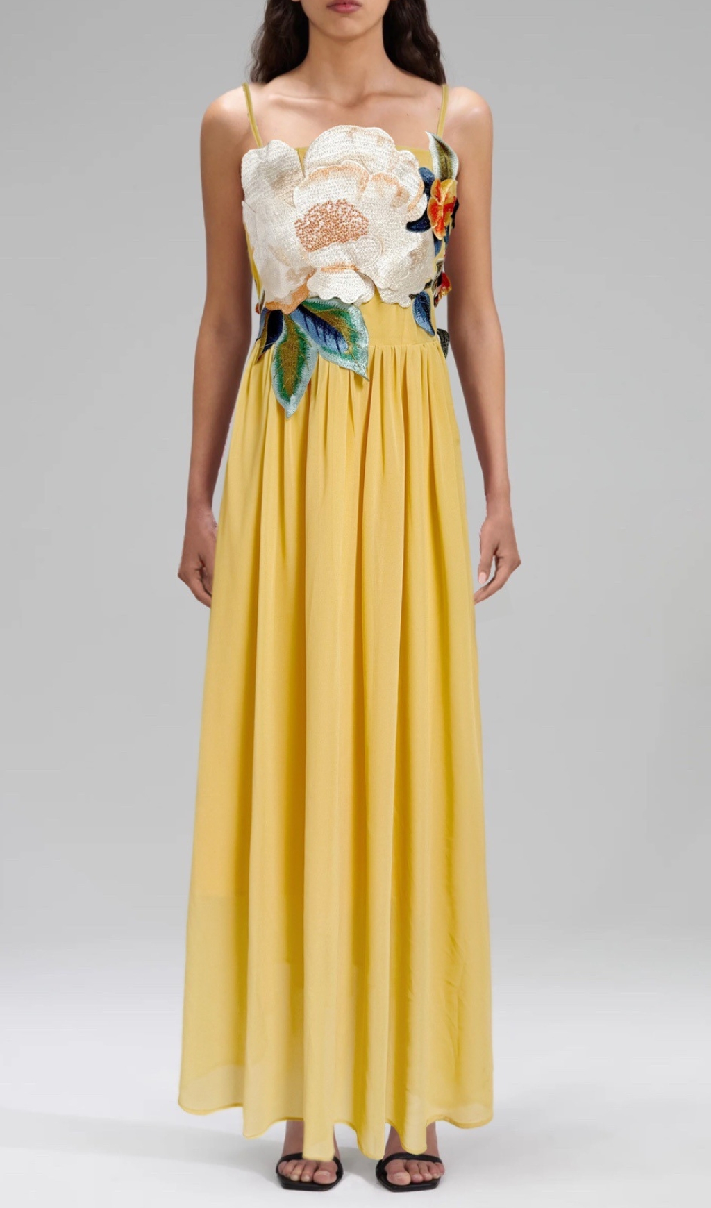 Fashionslee Women Emanuele Yellow Flower Embroidery Maxi Dress