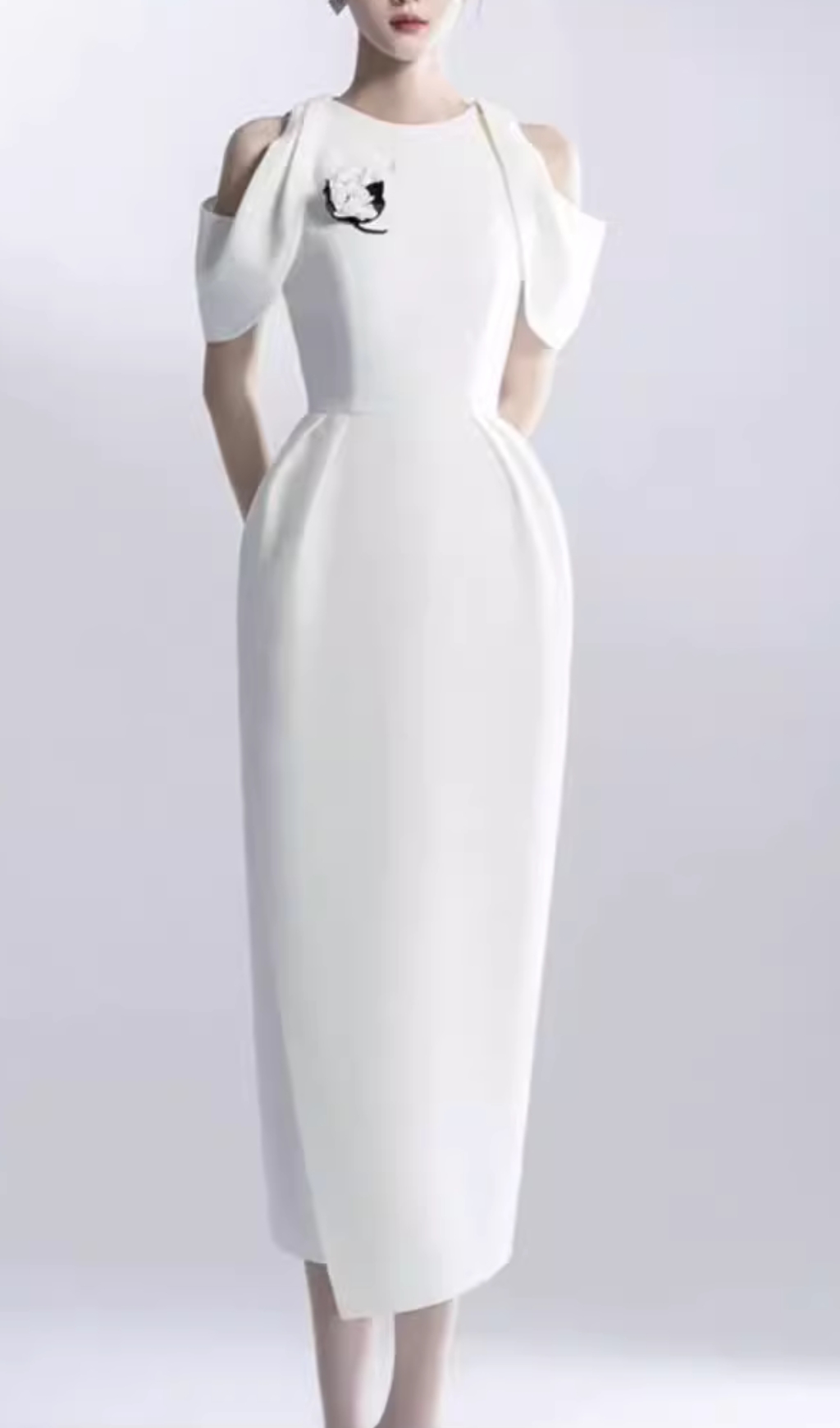 Fashionslee Women Chaeli White Embellished Midi Dress