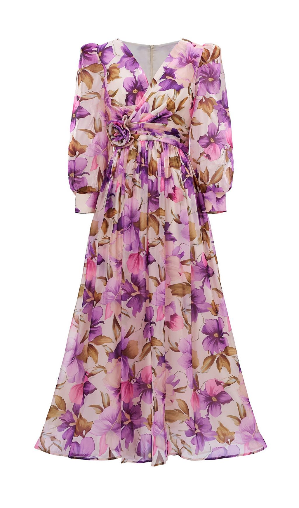 Fashionslee Women Ferial Purple Floral Printed Long Sleeve Maxi Dress