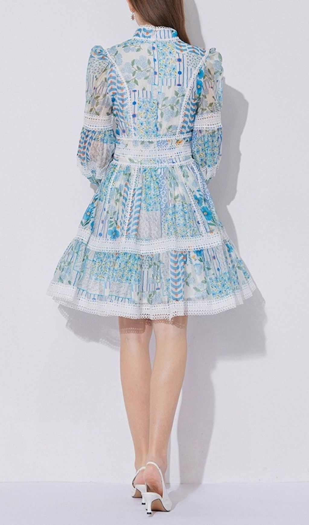 Fashionslee Women Erla Blue Floral Long Sleeve Mini Dress