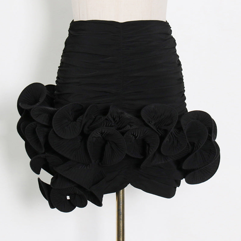 3696371b0c73ee504cc3cae3d42e5571.jpeg Fashionslee Women Strapless Flower Pleated Skirt In Black