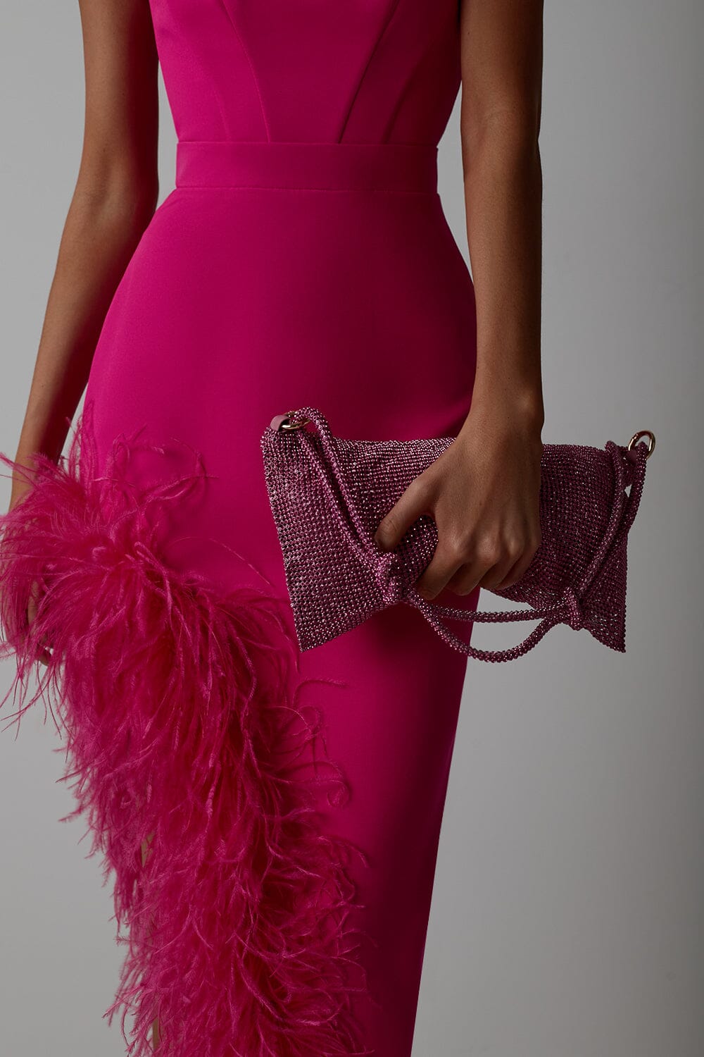 Fashionslee Women Feather High-Low Dress In Pink