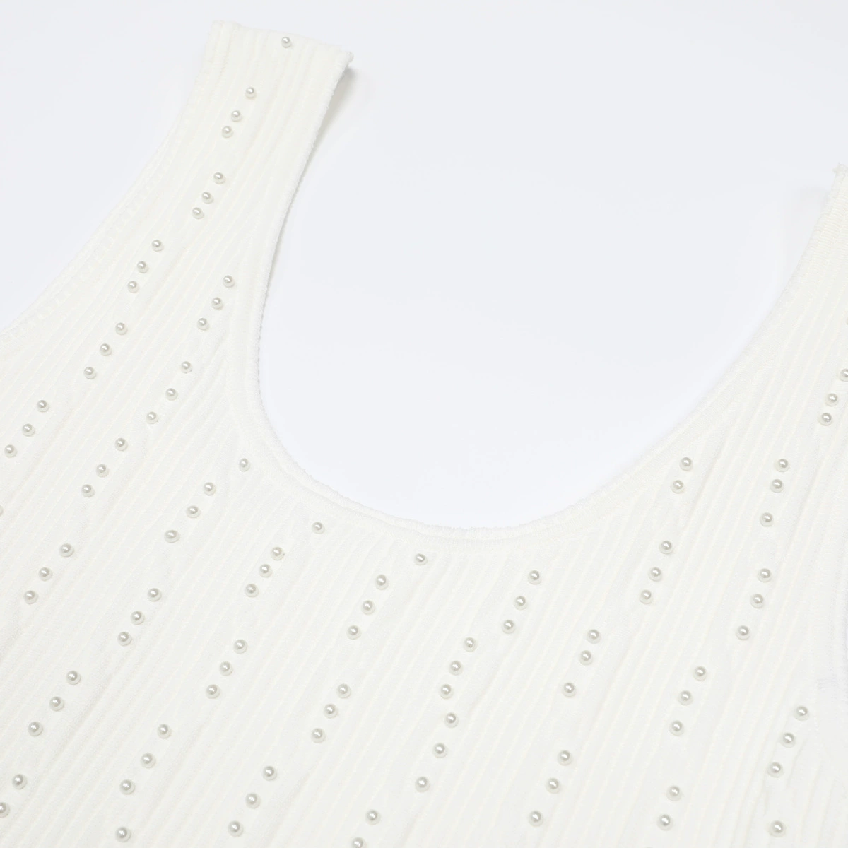Fashionslee Women Kinneret White Sleeveless Beaded Knit Mini Dress