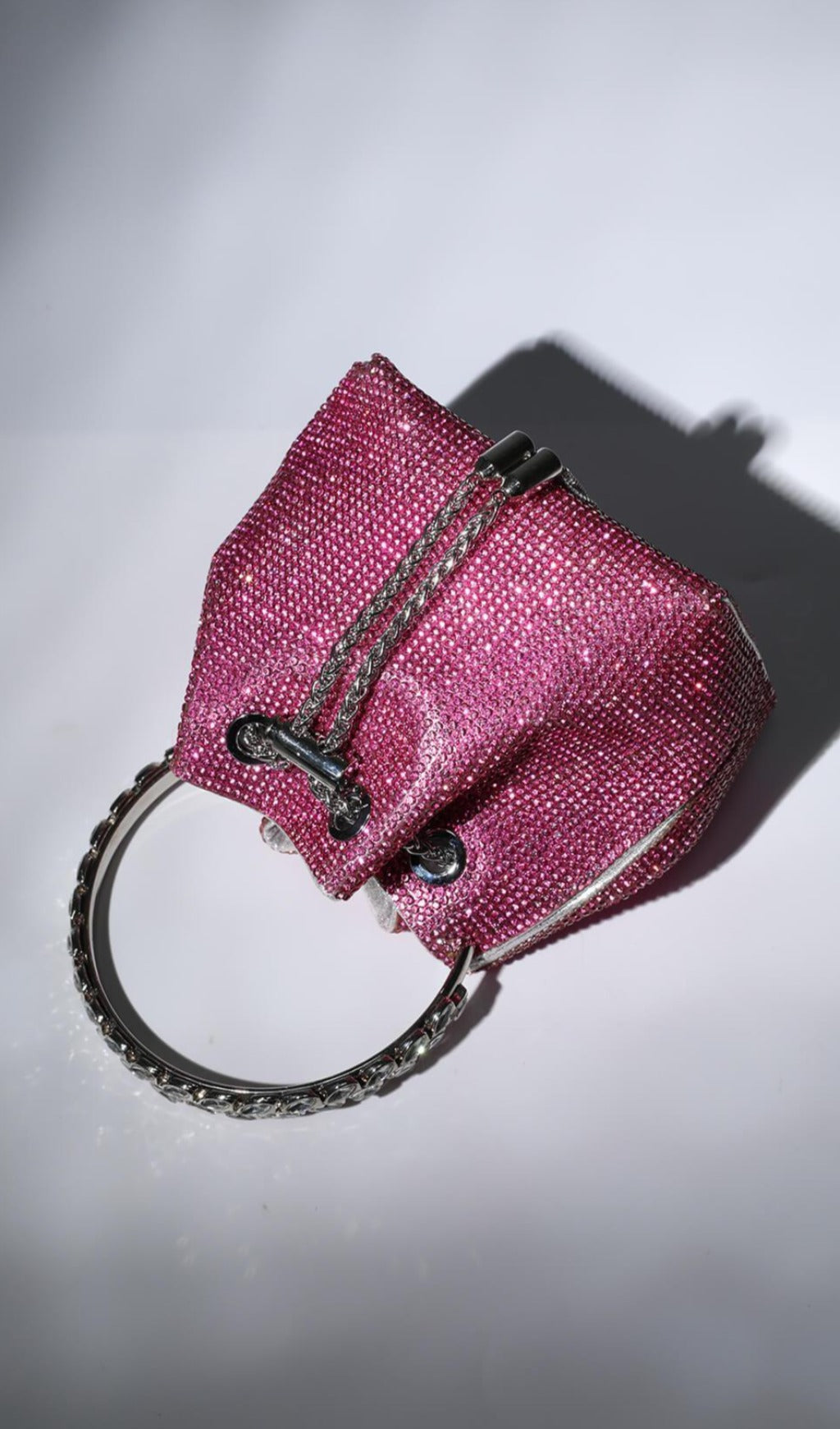 Fashionslee Women Crystal Embellished Bucket Bag In Hot Pink