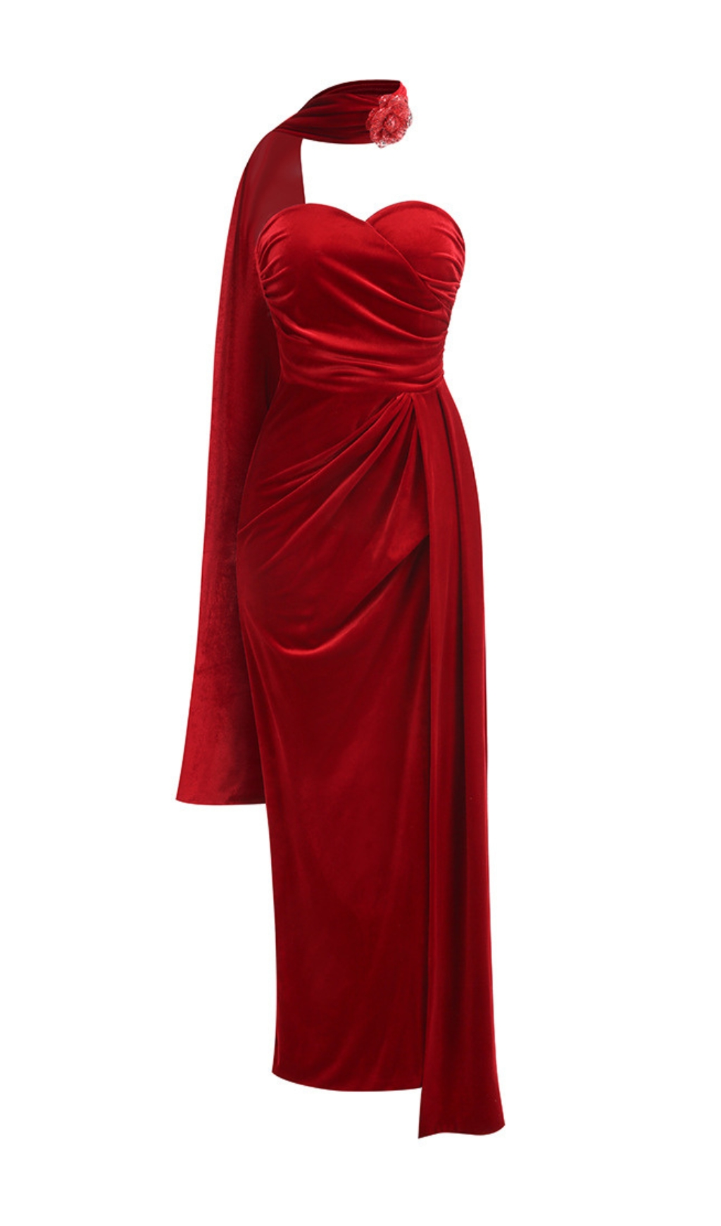 Fashionslee Women Enye Red Velvet Flower Maxi Dress