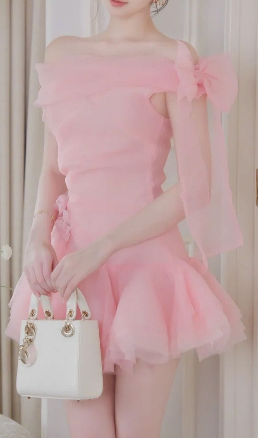 Fashionslee Women Kamella Pink Bow Mini Dress