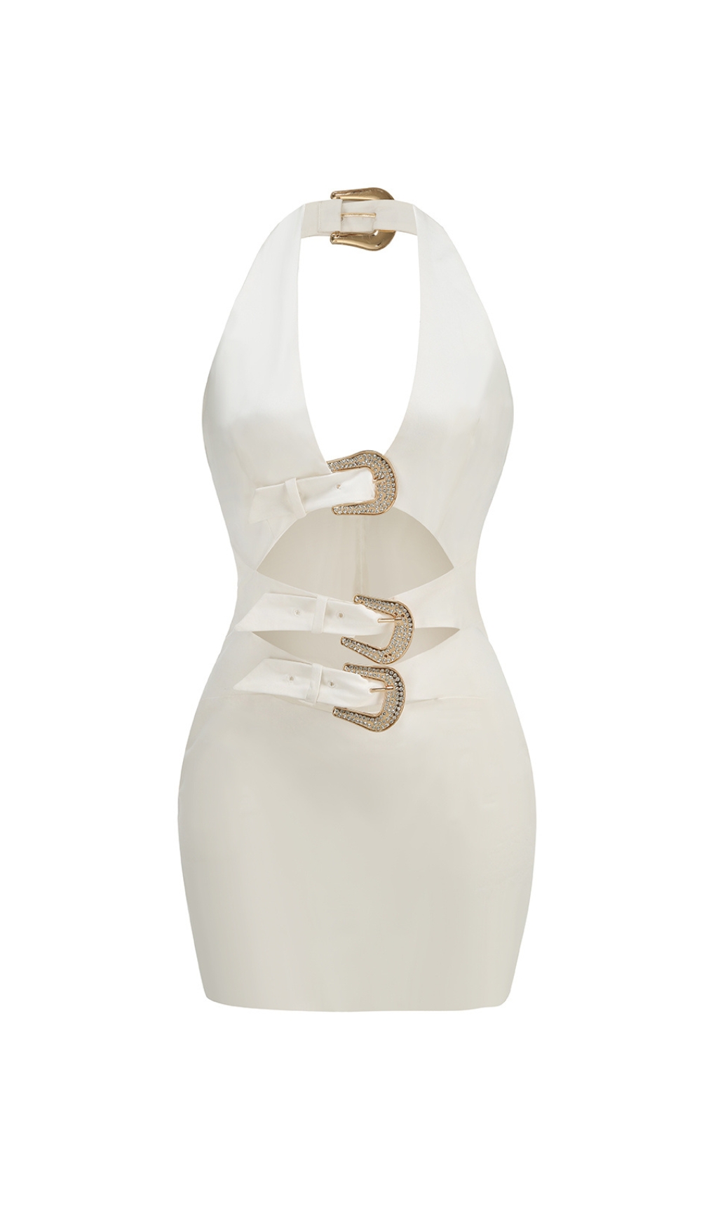 3705873f9af532b9f14da4622411fc59.jpg Fashionslee Women Brynly White Halter Belt Mini Dress