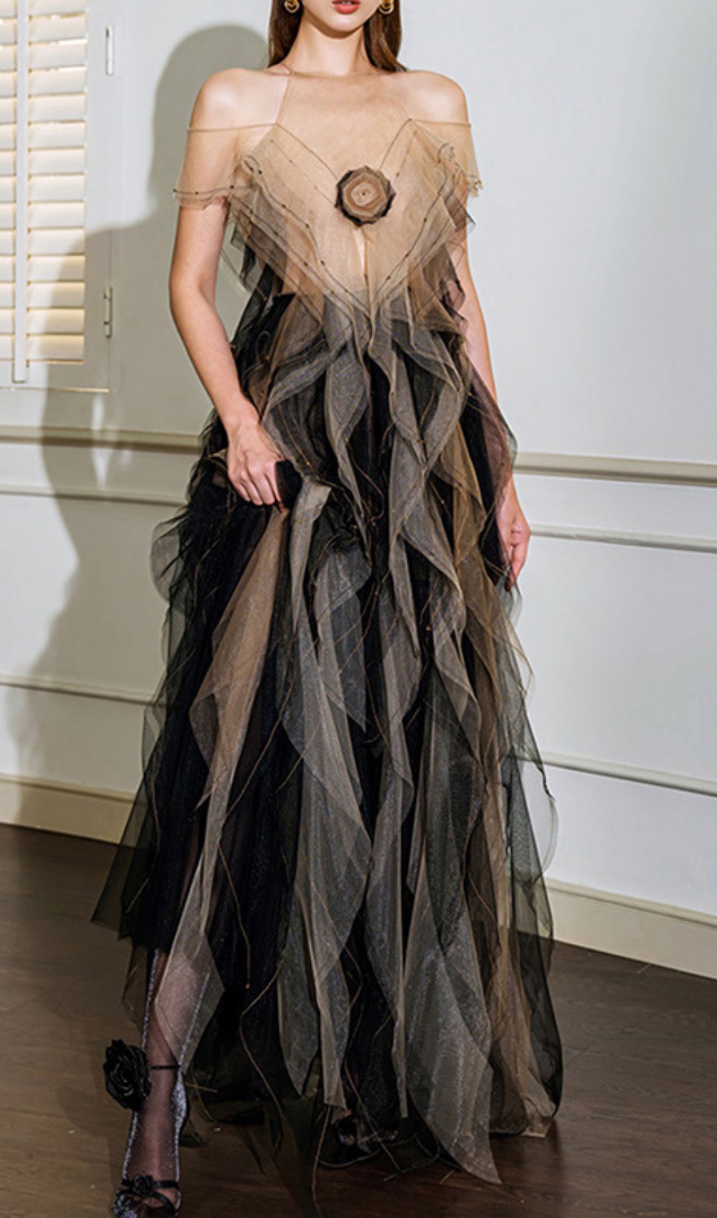 37070668445bb21d9093d7fe59ae0cd0.jpg Fashionslee Women Dinos Mesh Ruffle Maxi Dress