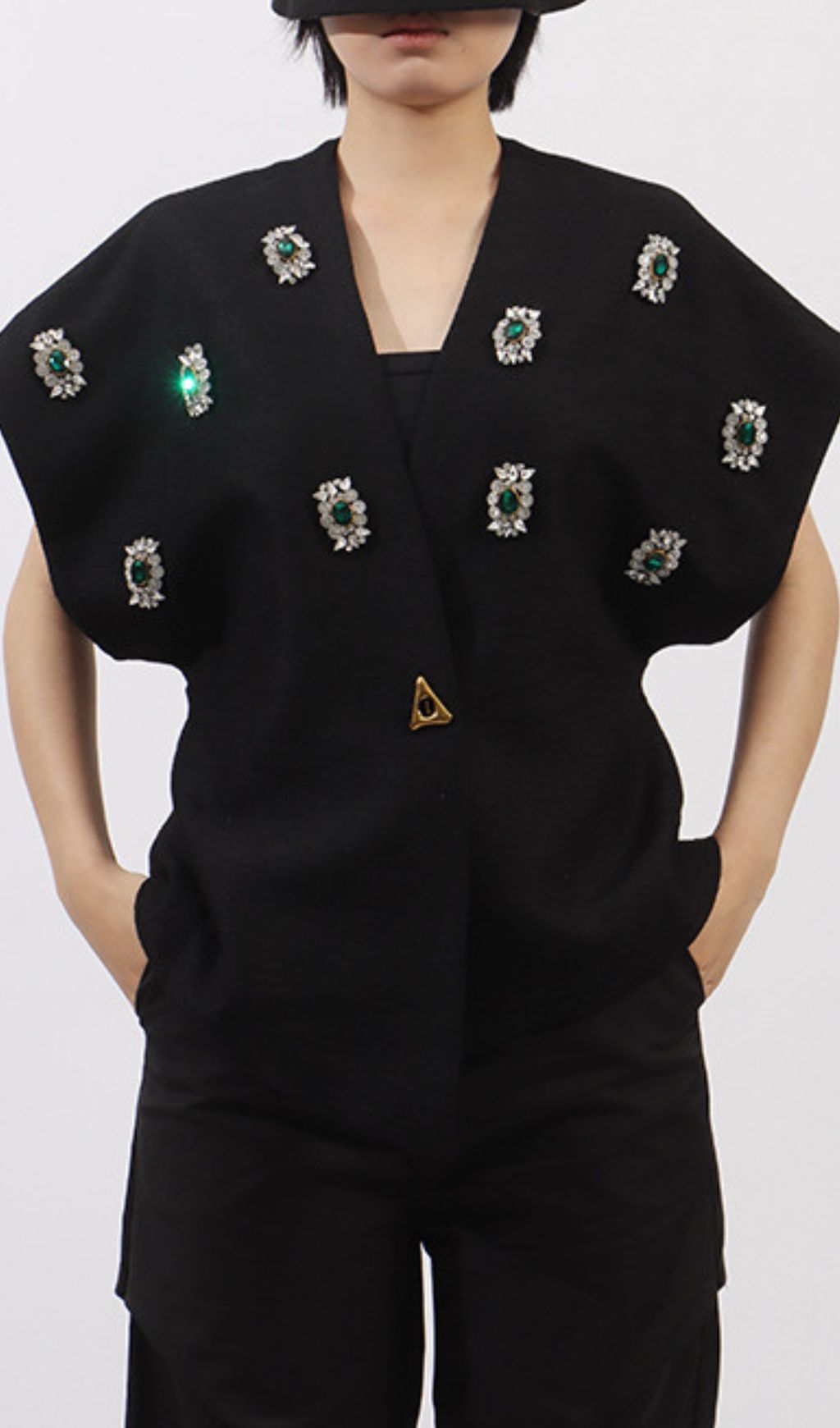 Fashionslee Women Gen Black Diamante Vest