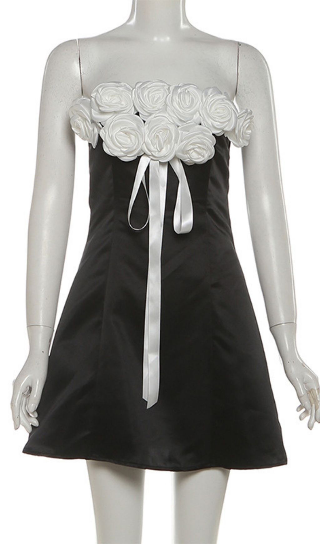 Fashionslee Women Ivanka Black Strapless Flower Corset A Line Mini Dress