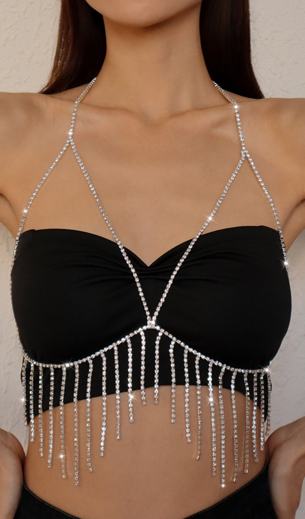 Fashionslee Women Tassel And Diamond Chest Chain In Silver
