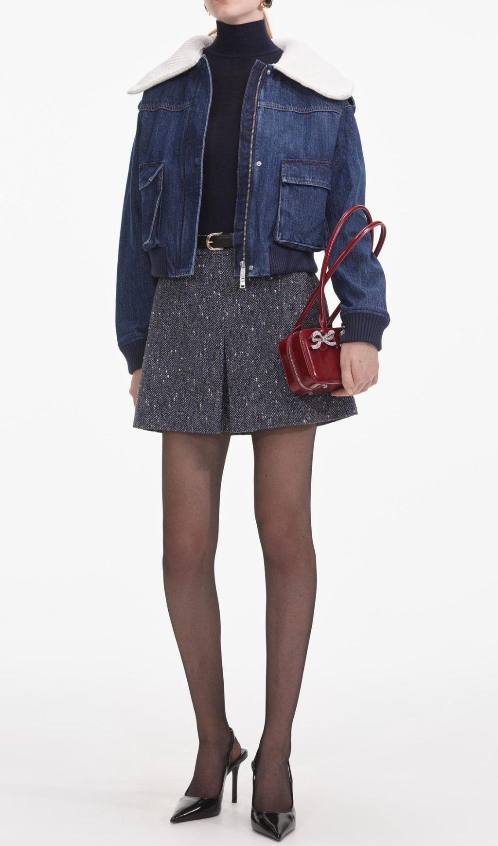 3744137e97cca56376e1bd1b1bee79df.jpg Fashionslee Women Denim Knit Collar Jacket