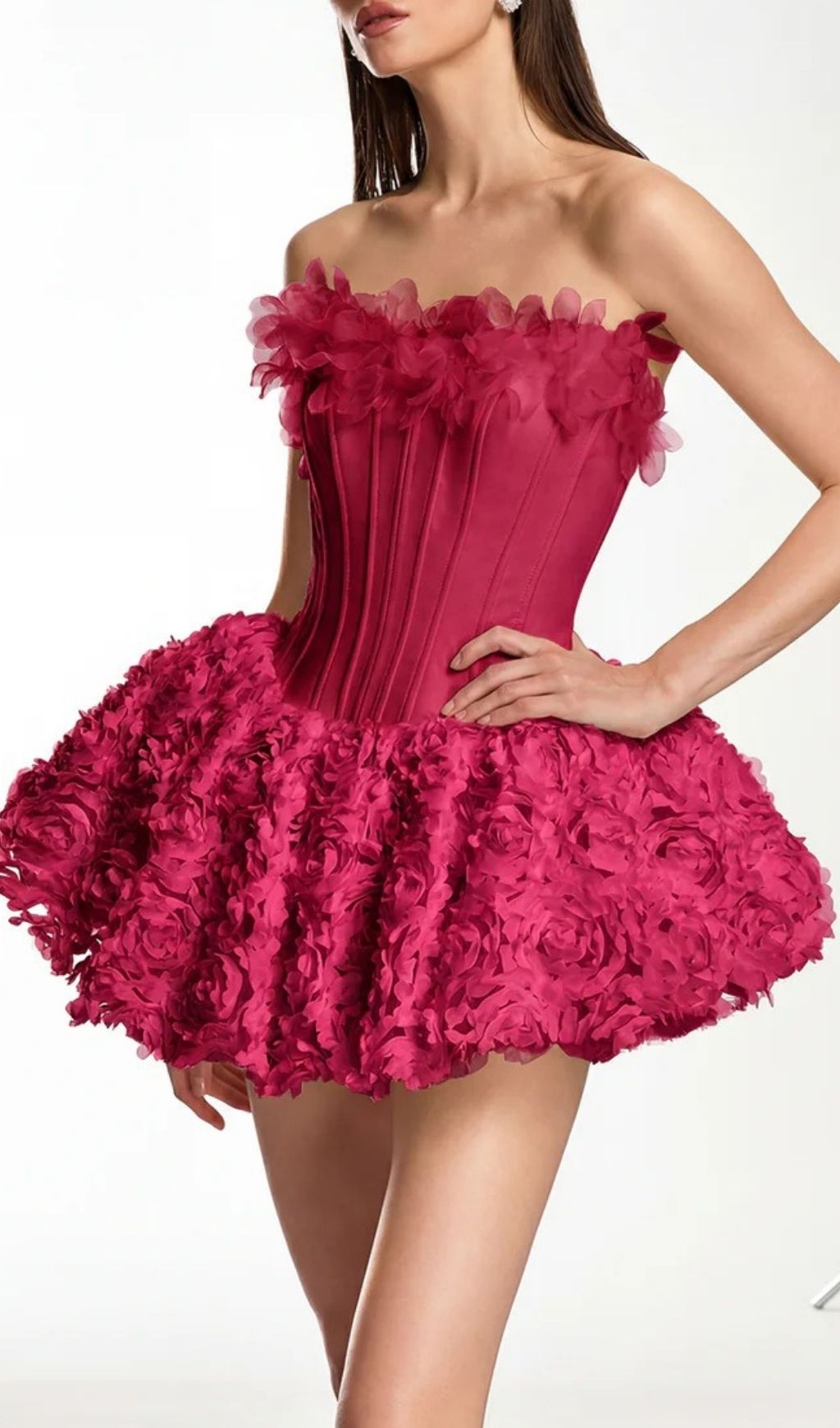 375a48b210fcfc42ad2dcc755980ef28.jpg Fashionslee Women Ulthar Strapless Flower Mini Dress In Hot Pink