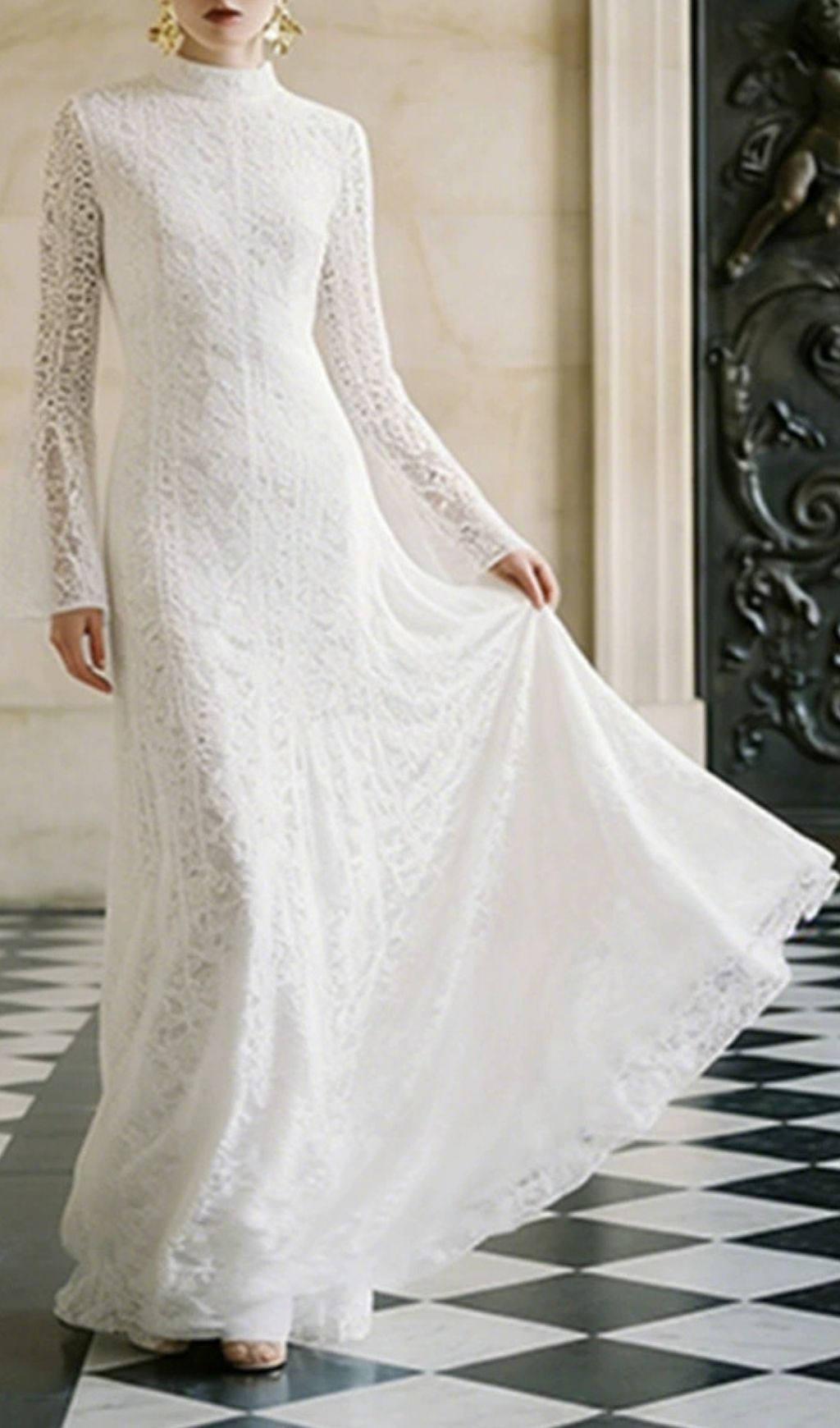 375b7a6f38afe3768dd6a730c3809780.jpg Fashionslee Women Kiyoko White Flared Long Sleeve Lace Maxi Dress