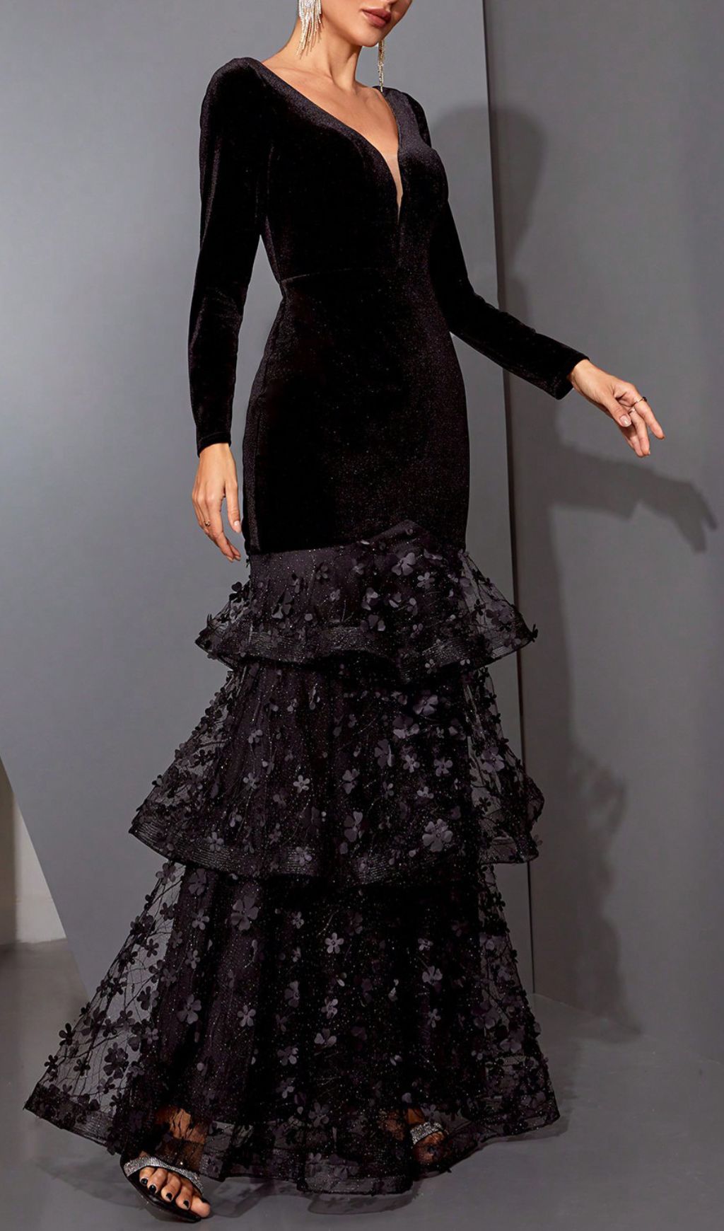 375fa286709dfd2cb0f1abb03922f756.jpg Fashionslee Women Hermine Black Long Sleeve Mesh Maxi Dress
