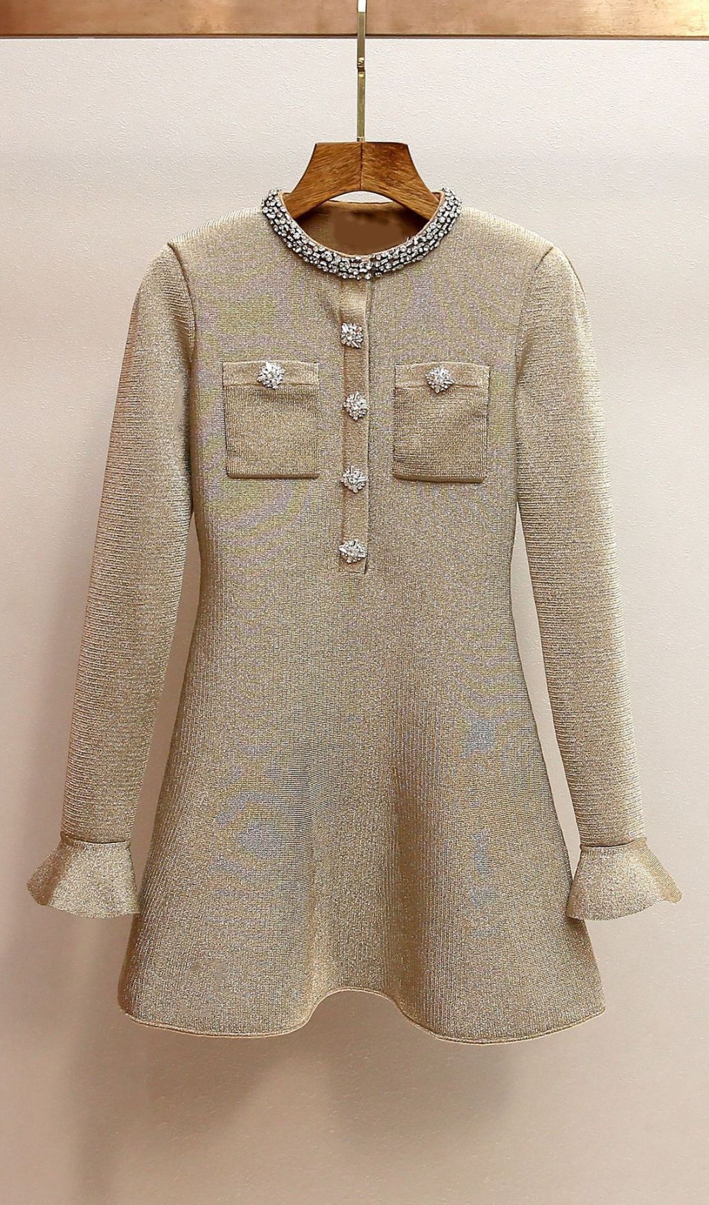 375fa4153670e3f0b89a7858cee95331.jpg Fashionslee Women Gold Crystal Trim Mini Dress