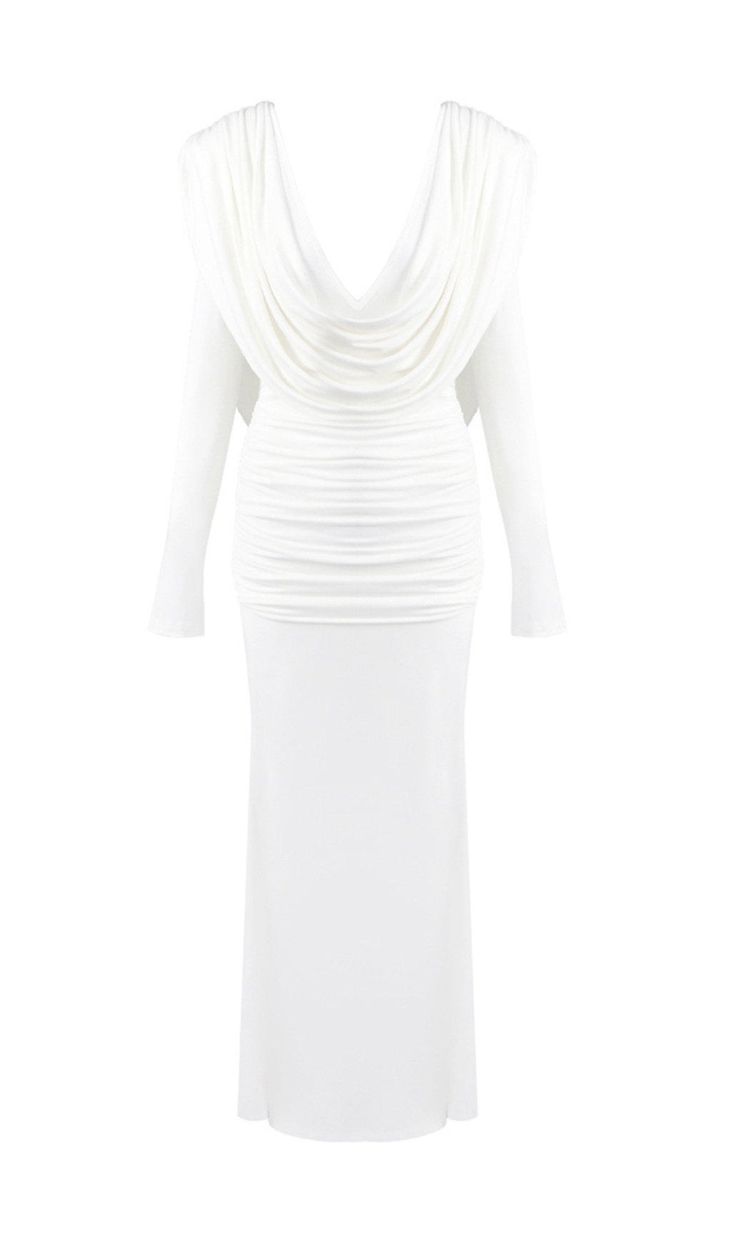 3769c475d705ae5b5154aa4c984df414.jpg Fashionslee Women White Long Sleeve Draped Backless Maxi Dress