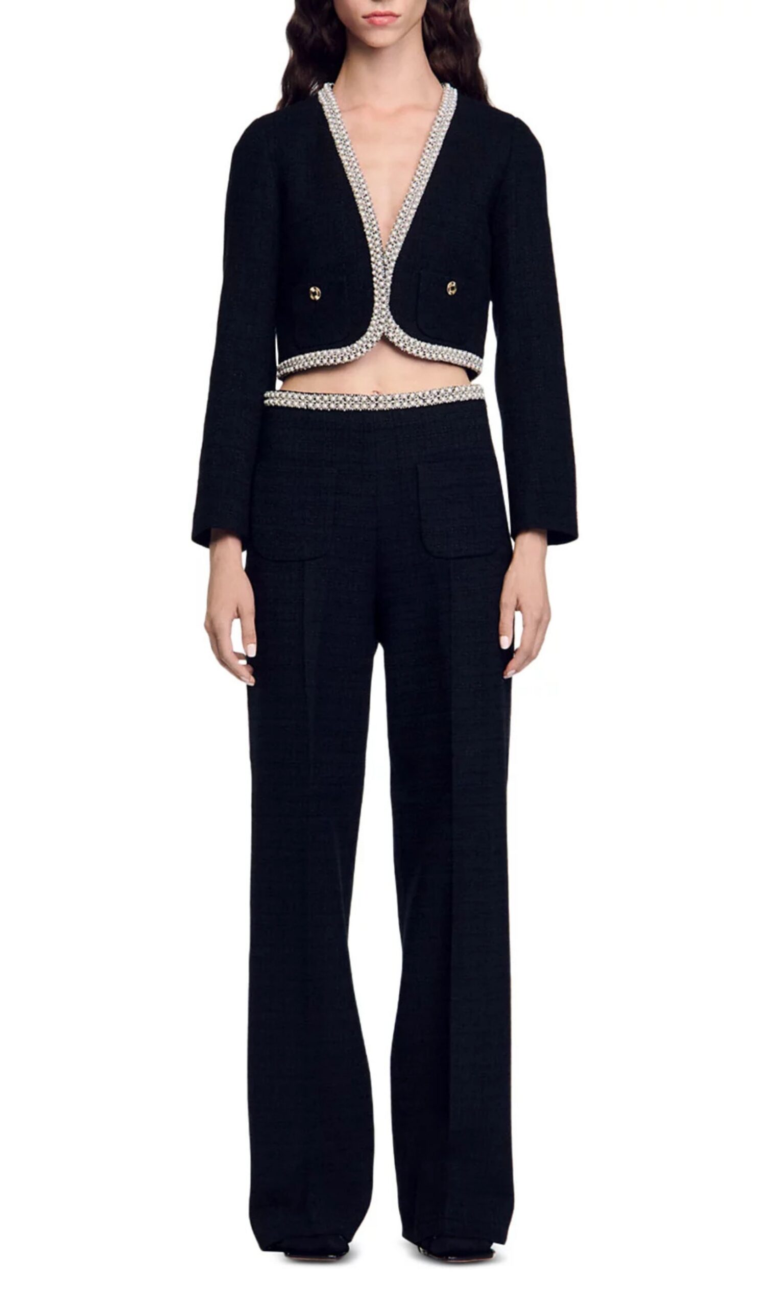 TRENDING BEAD TRIM CROPPED TWEED BLAZER - OWNCI TRENDING BEAD TRIM CROPPED TWEED BLAZER - OWNCI