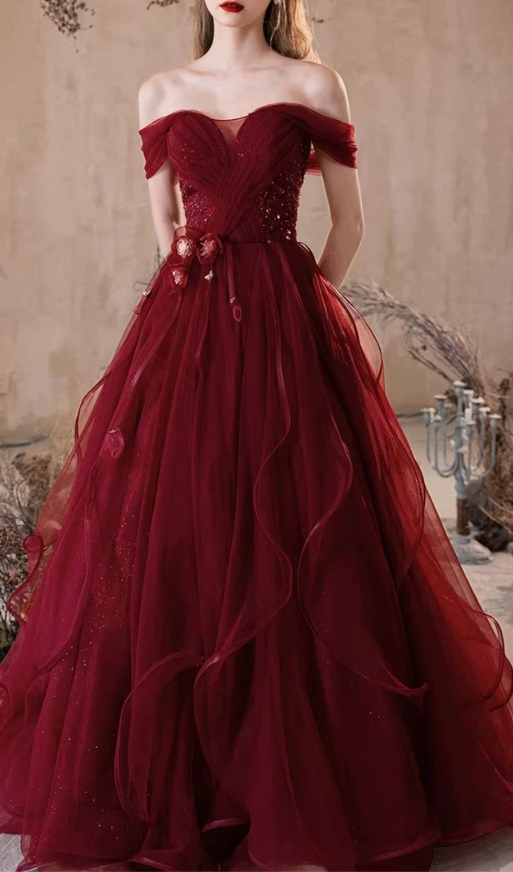 377f90f83531ff81f2a3f1669b282d62.jpg Fashionslee Women Kasandra Red Off-Shoulder Mesh Maxi Dress