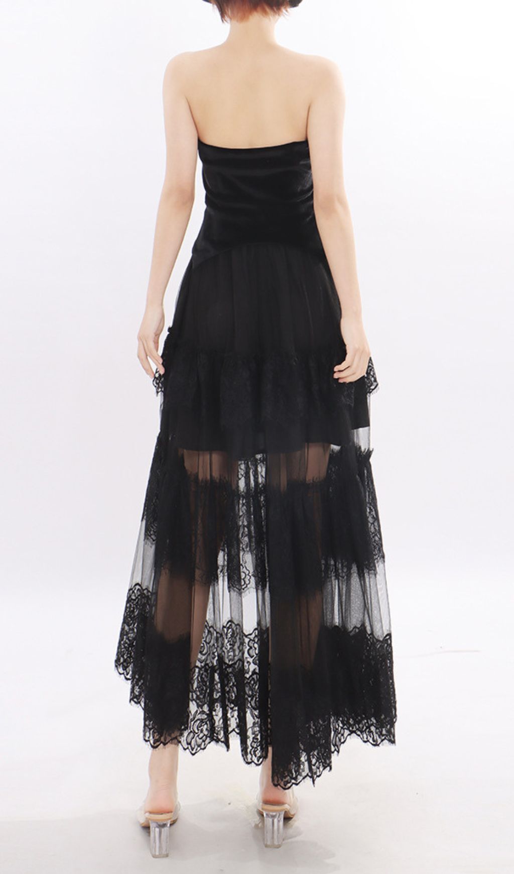 Fashionslee Women Kaliyah Black Strapless Lace Maxi Dress