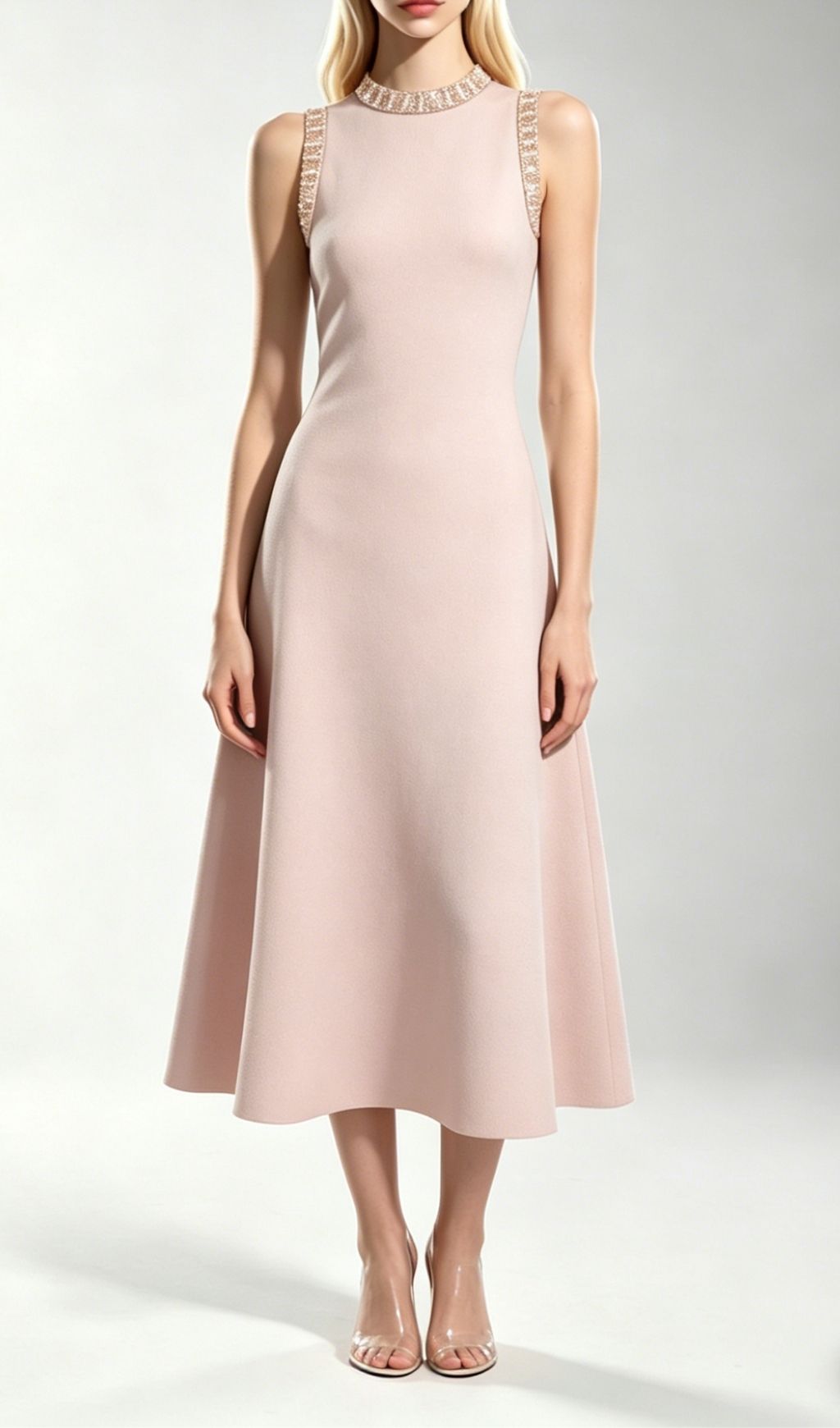 Fashionslee Women Kimberlina Pink Sleeveless Beaded Knit Midi Dress
