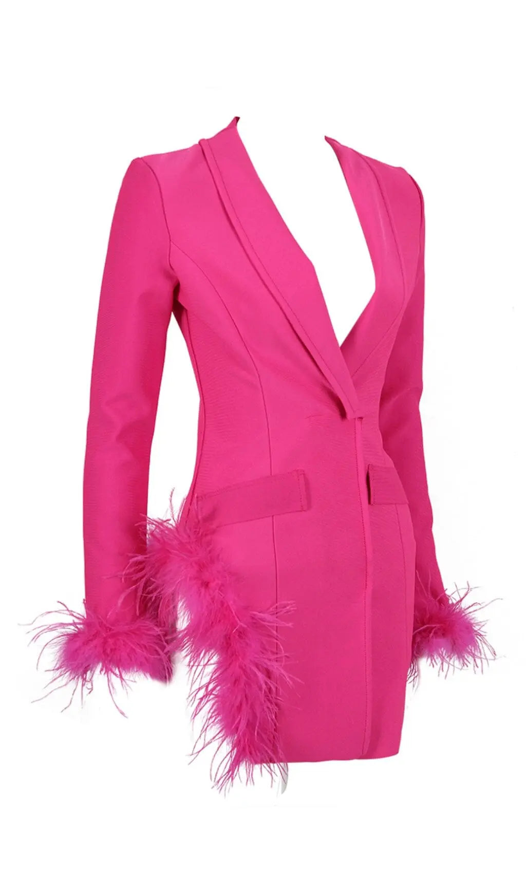 37951174cf7f09e36c366fdd565a8aa6.jpeg Fashionslee Women Feather Jacket Dress In Hyper Pink