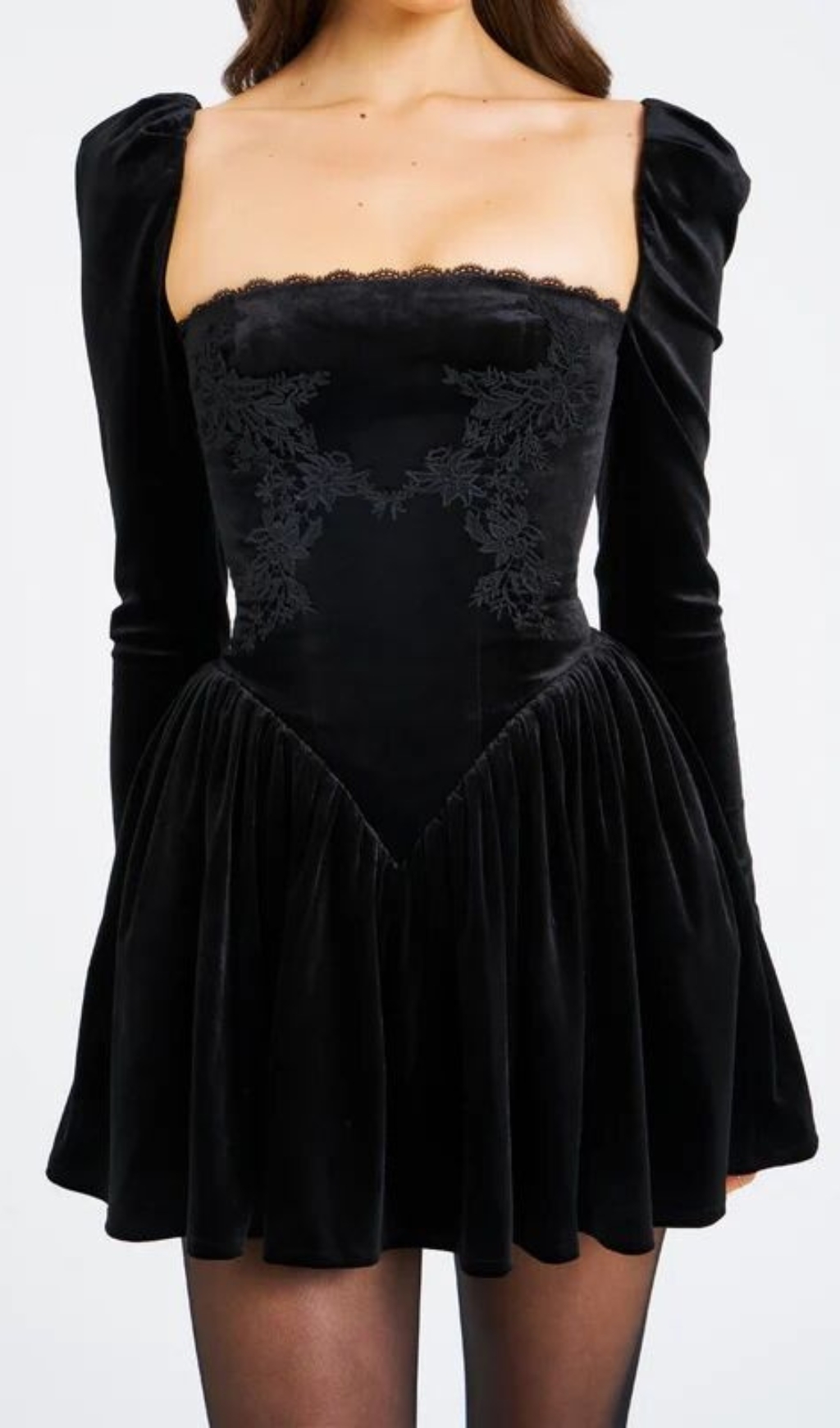 Fashionslee Women Carlyn Black Long Sleeve Velvet Mini Dress