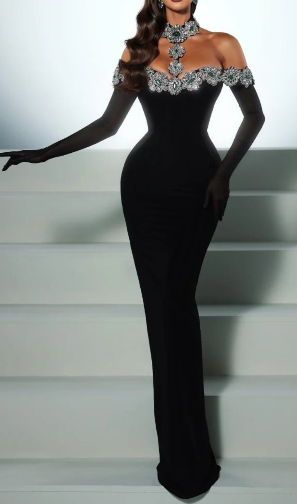 Fashionslee Women Banu Crystal Halter Maxi Bandage Dress