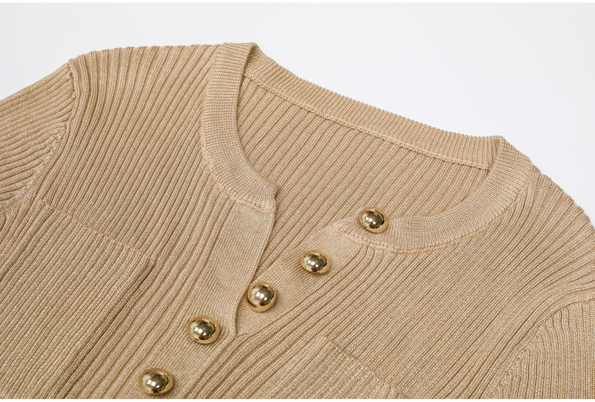 37cfe57d0c2c9bec8e912304d94183cc.jpg Fashionslee Women Kimani Khaki Knit Long Sleeve Dress With Chain