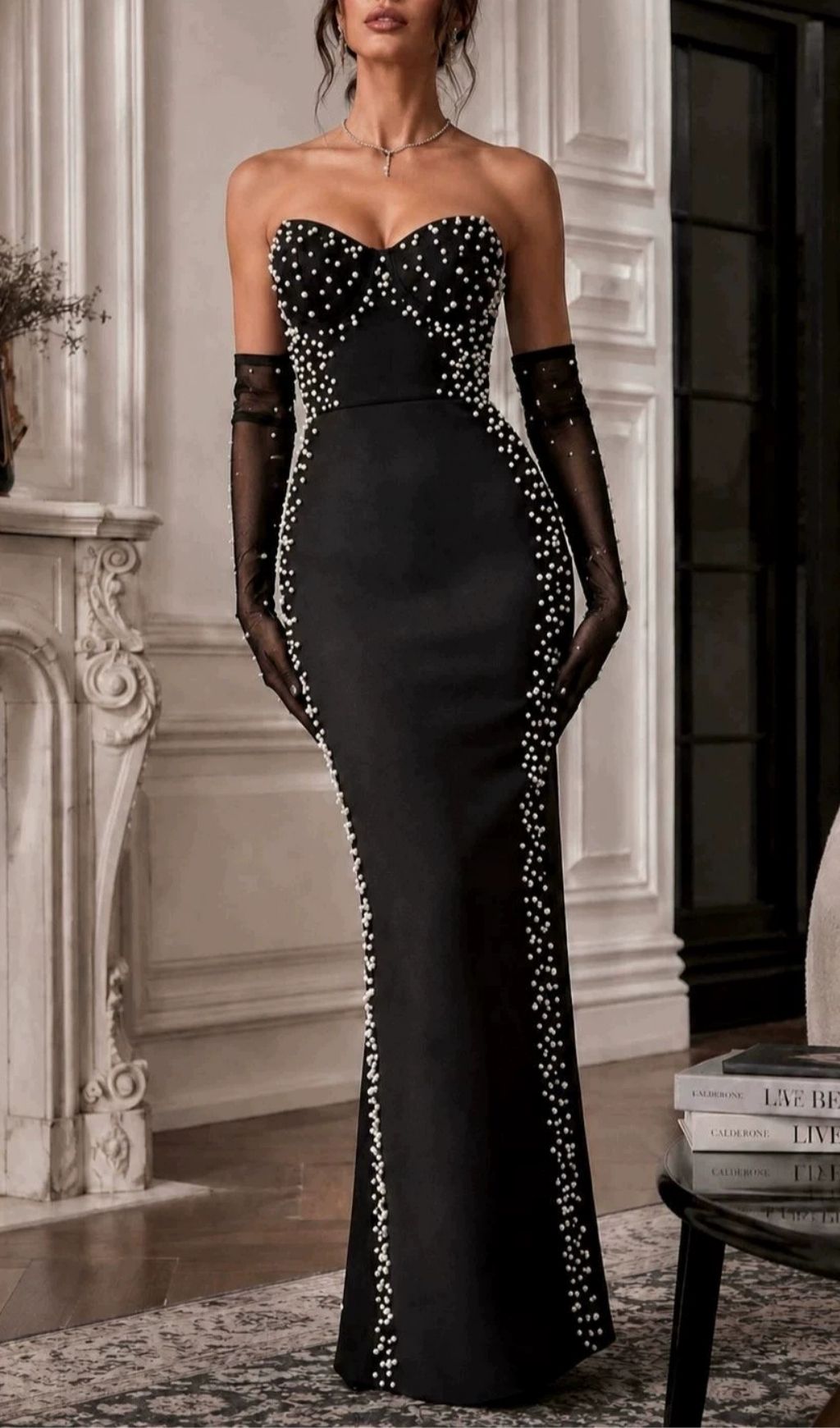 Fashionslee Women Kojo Black Beaded Bandage Maxi Dress