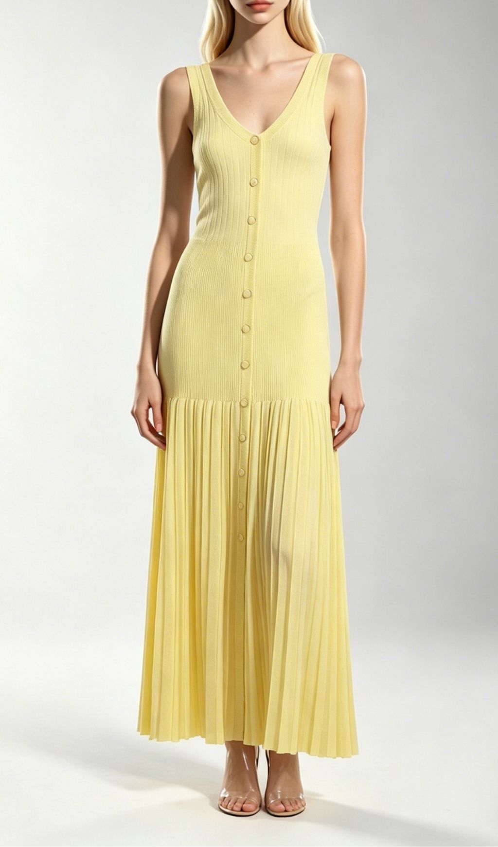 Fashionslee Women Kinsley Yellow Sleeveless Knit Maxi Dress